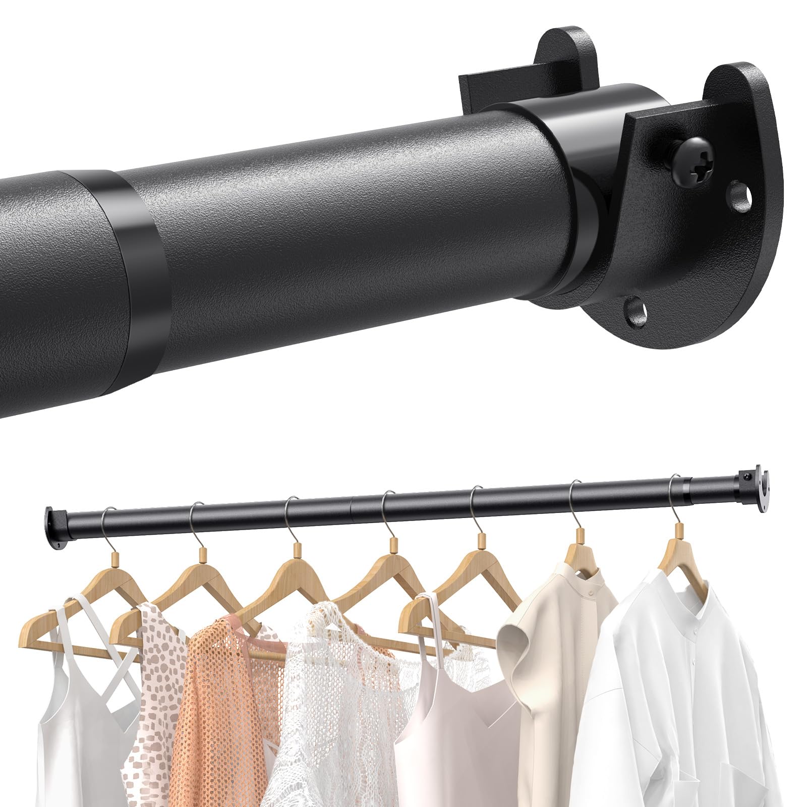 Supforce Closet Rods for Hanging Clothes, 17 to 84 Inches Stepless Adjustable Metal Closet Rod, 1.3 Inches Heavy Duty Clothes Hanging Rod for Closet Wardrobes Laundry RV