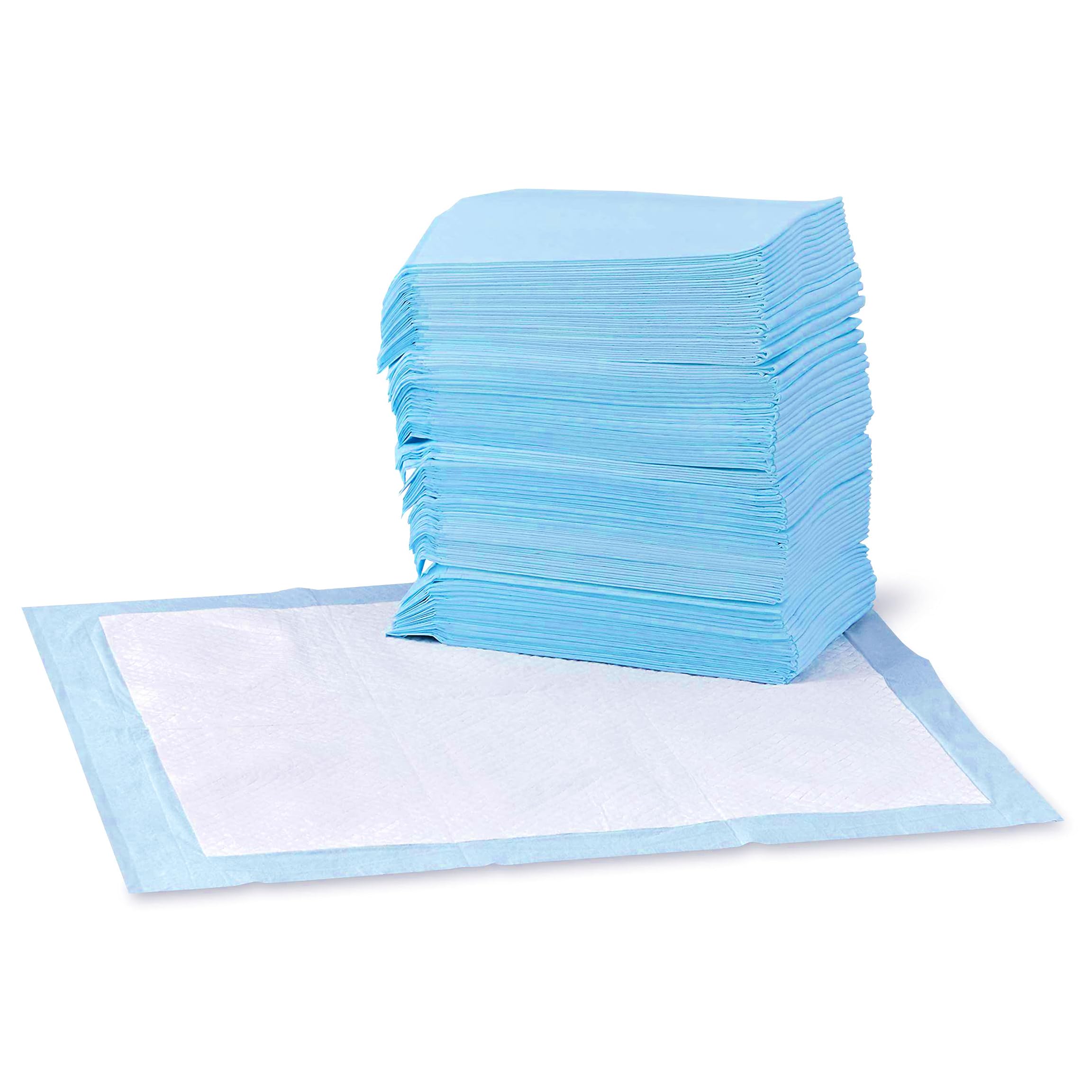 Basics Dog and Puppy Pee Pads, 5-Layer Leak-Proof Super Absorbent, Quick-Dry Surface, Potty Training, Regular (22x22"), 100 Count, Blue & White