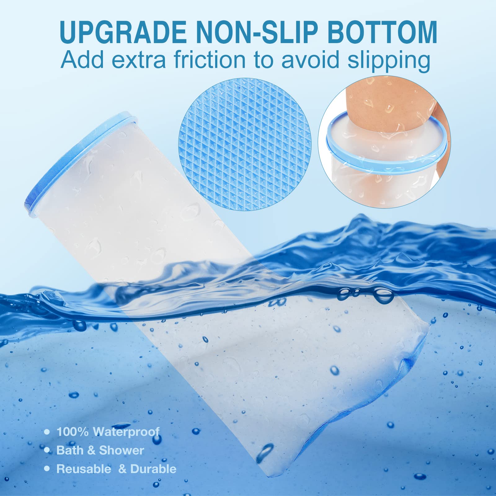 Waterproof Extra Wide Leg Cast Cover for Shower Adults, Extra Large Leg Shower Cover with Non-Slip Bottom, Watertight Foot Protector for Plus Size Adults Surgery Shower Boot