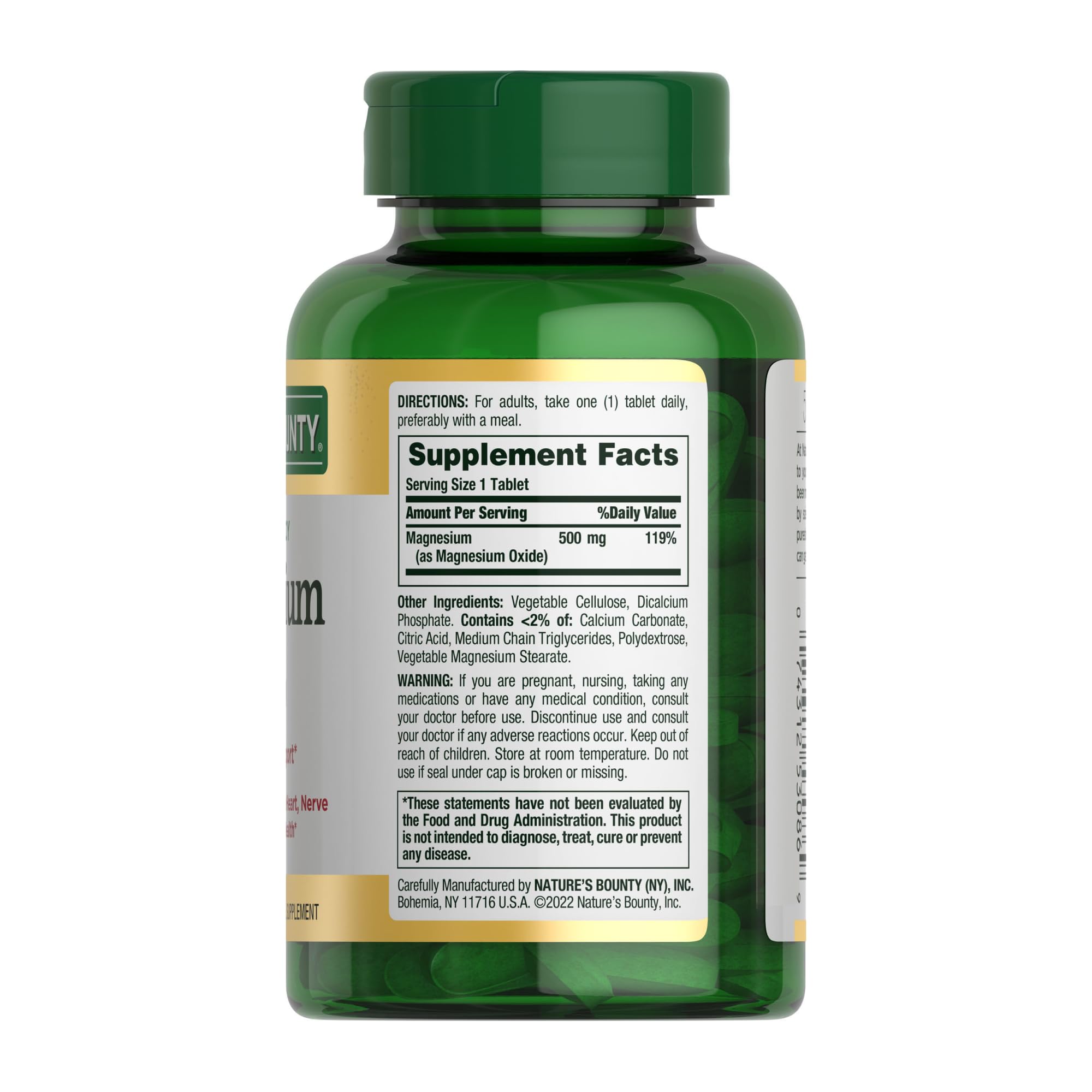 Nature's Bounty Magnesium Supplements - Magnesium 500 Mg Tablets for Bone & Muscle Health, 200 Count (Pack of 1)