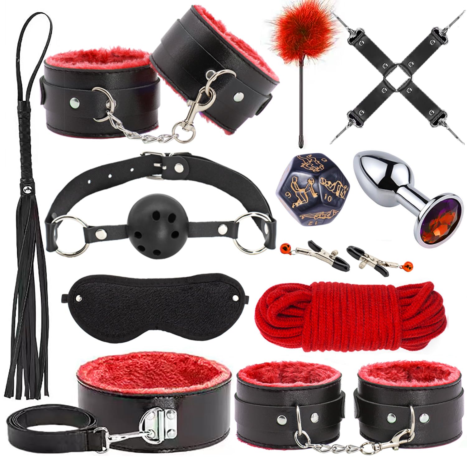 BDSM Fesselungs-Set für Erwachsenenspielzeug, 12-teiliges Fesselungs-Set und Zubehör Sexspielzeug für Frauen und Paare