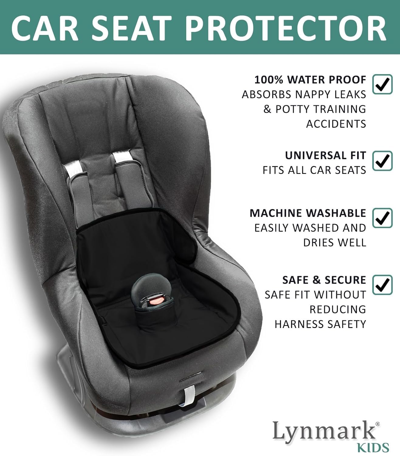Lynmark® Piddle Pads Car Seat Potty Training Cover - Waterproof Soft Toddler and Baby Car Seat Protector Mat- Travel-Friendly Universal Machine Washable Liner for Spills, Nappy Leaks, Accidents- Black
