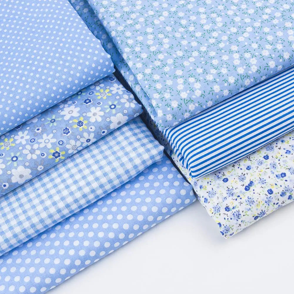 7Pcs 20" x 20" Cotton Fabric DIY Making Supplies Quilting Patchwork Fabric Fat Quarter Bundles DIY for Quilting Cotton Patchwork Cushions (Blue, 20" x 20")