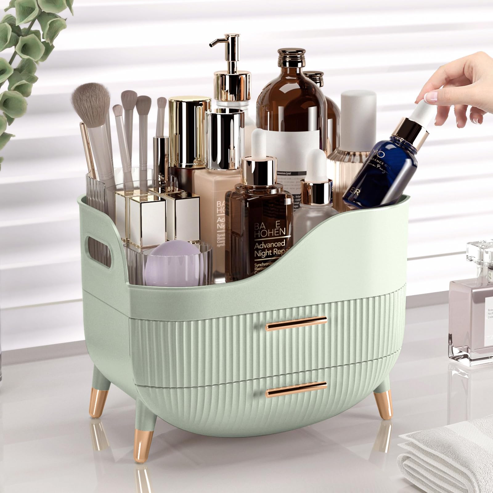 Pajiriona Makeup Organizer with Drawers,Skincare Organizer for Vanity,Storage Box with Handle,Large Cosmetic Display case for Dresser, Bathroom Countertop
