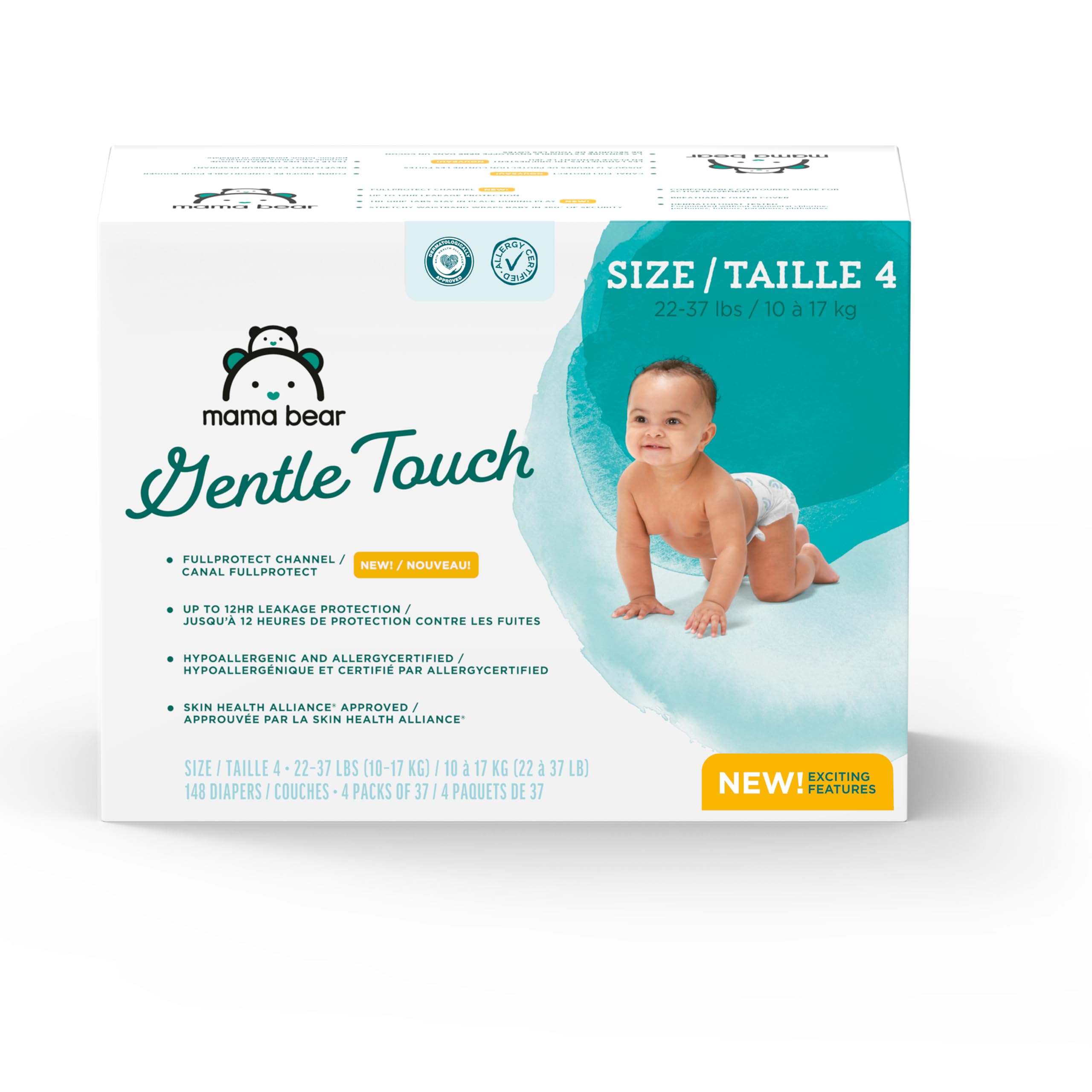 Brand - Mama Bear Gentle Touch Diapers, Size 4, 148 Count (4 packs of 37)