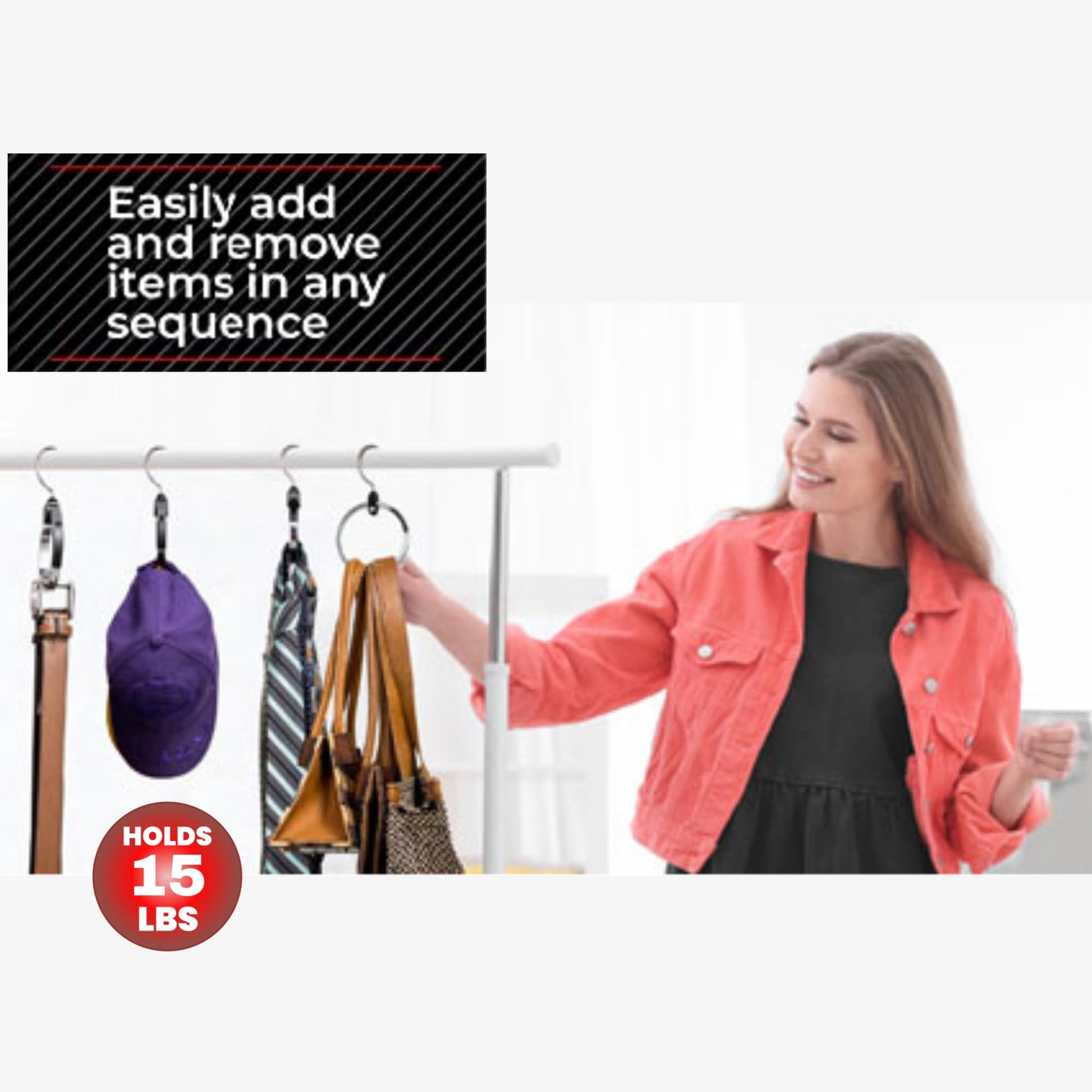 ROLLY HANGER Multipurpose Closet Hangers- Tie and Belt Hanger for Closet- Great Space Saving Belt Organizer for Wardrobe - Ideal for Storing Belts, Ties, Scarfs, Baseball Hats, Purses & More- 1 Pack