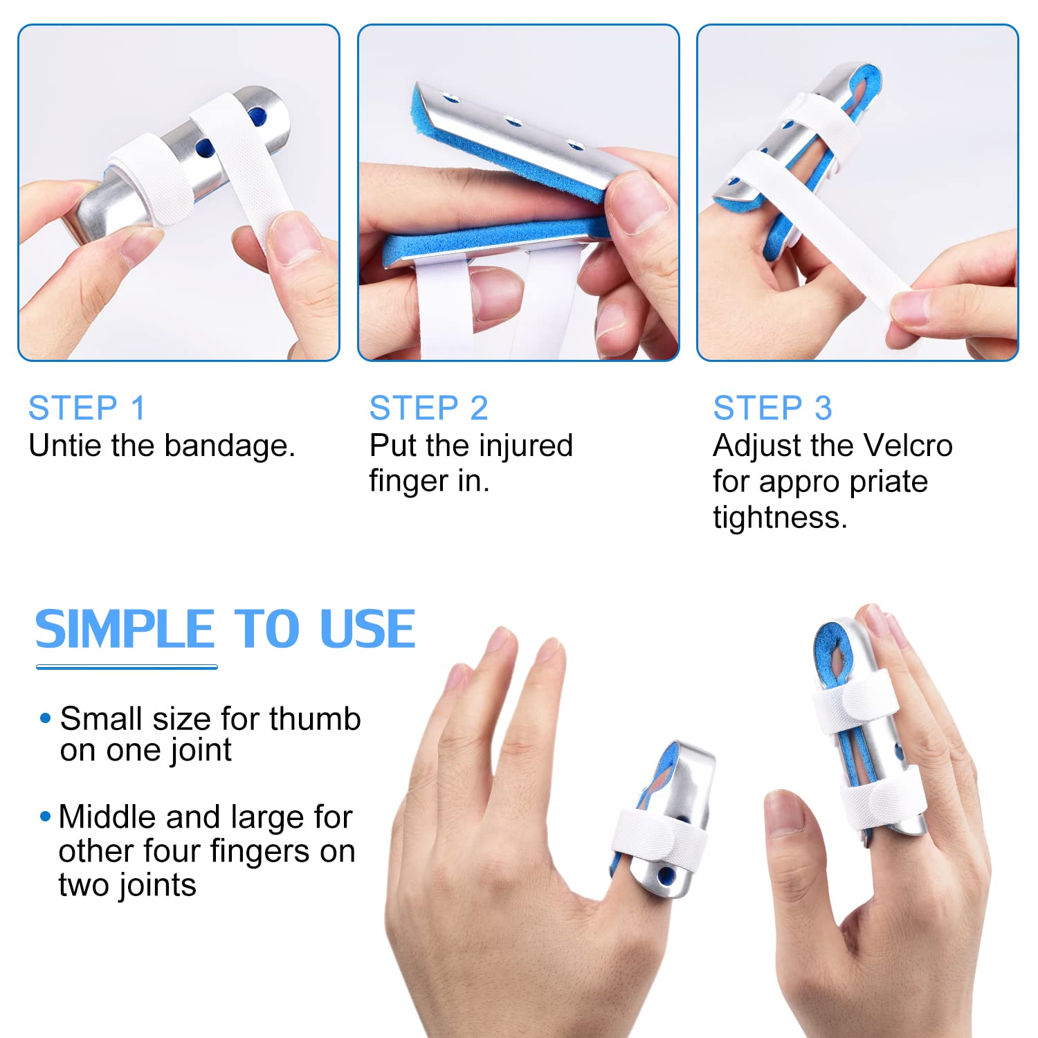 Sopito Finger Splint, 3PCS Finger Support Brace Finger Stabilizer for Broken Fingers Straightening Arthritis Knuckle Immobilization,Blue