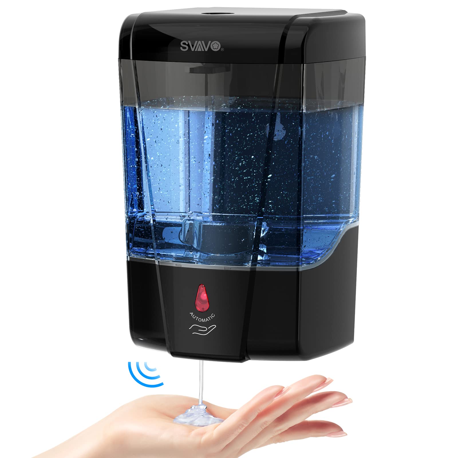 SVAVO Automatic Soap Dispenser Hand Soap Dispenser Wall Mount 600m/21 fl.oz, Touchless Electric Sensor Pump Battery Operated for Offices Home Kitchen Bathroom Hotel Restaurant Commercial