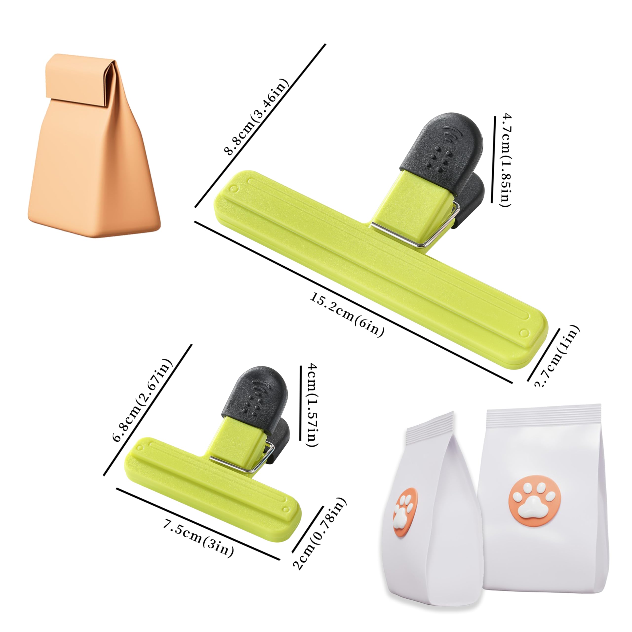 8PCS Chip Bag Clips, HIA Stylish Wide Open Bag Clips for Food Storage, Heavy Seal Grip, Assorted Size (6"*3.3" for 4 and 3"*2.5" for 4)