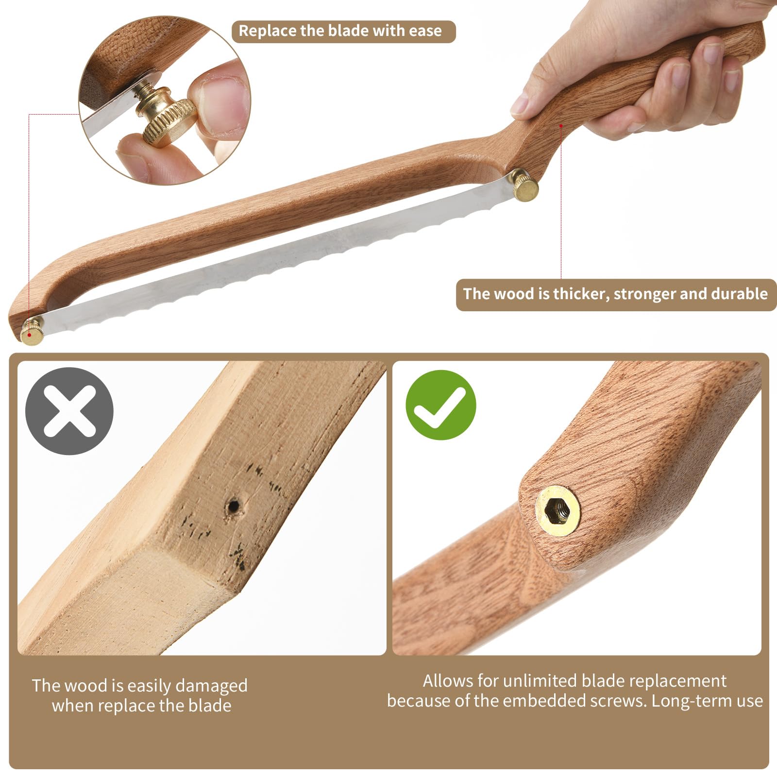 Uprichya Sourdough Bread Knife Slicer for Even Slicing, Bow Bread Knife for Sourdough, Bread Saw for Homemade Bread Sourdough, Wooden Bread Bowl Knofe Sourdough Bread Cutter