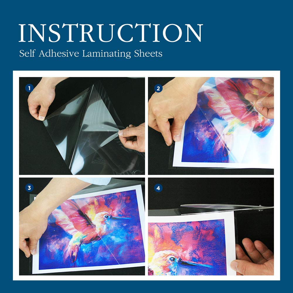 Self Stick Laminating Sheets 8.7 x 12.2 Inches, 4mil, Pack of 20, No Heat, No Machine, Peel and Stick Laminating Sheets, Self Adhesive Contact Paper, Self Sealing Clear Vinyl Stickers by VIOLLETO"