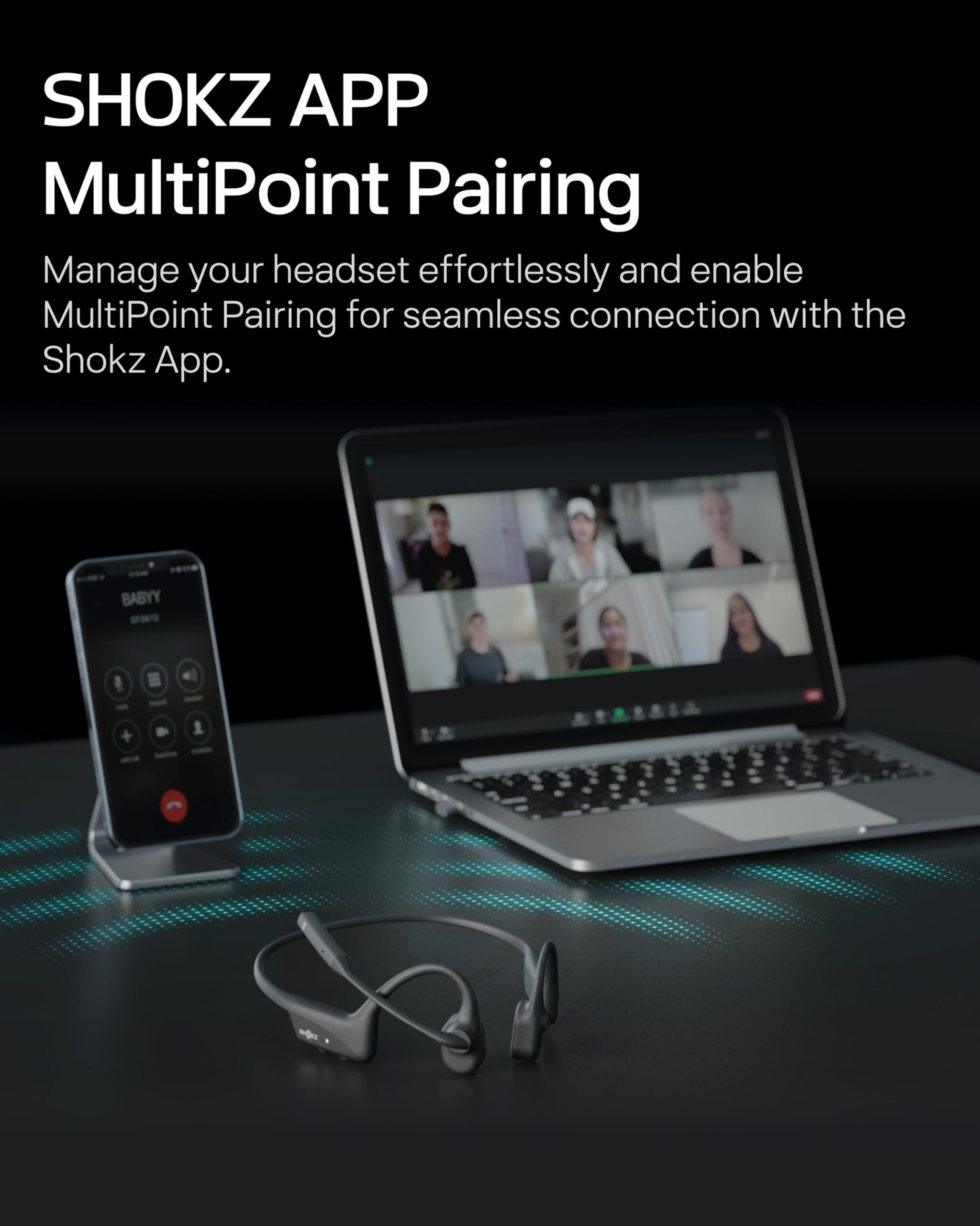OpenComm2 2025 Upgrade - Open-Ear Bone Conduction Headphones, Wireless Bluetooth Headset with Noise Canceling Mic & Mute Button for Work Calls and Meetings, 16 Hour Talk Time for Mobile & PC - C120