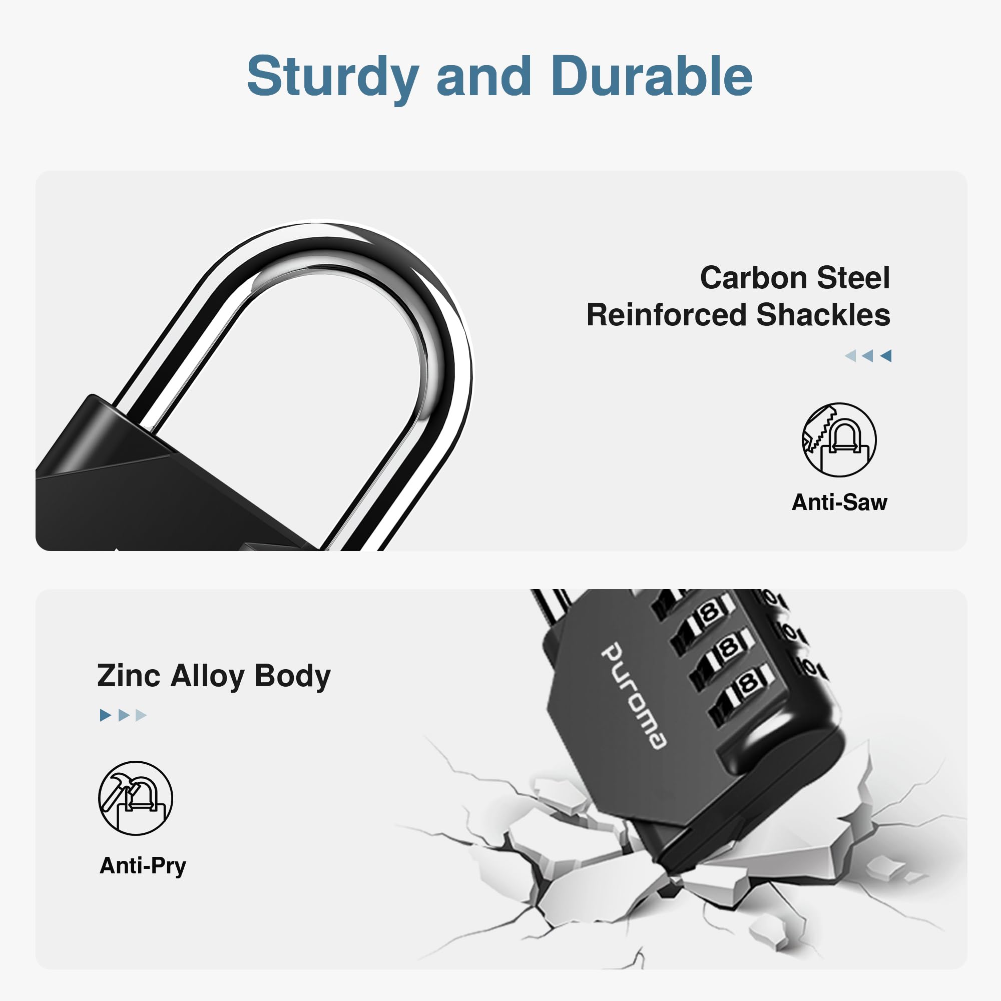 Puroma 2 Pack Combination Lock for Locker 4 Digit Outdoor Waterproof Padlock for School, Gym, Sports, Fence, Toolbox, Gate, Case, Outdoor, Hasp Storage (Black)