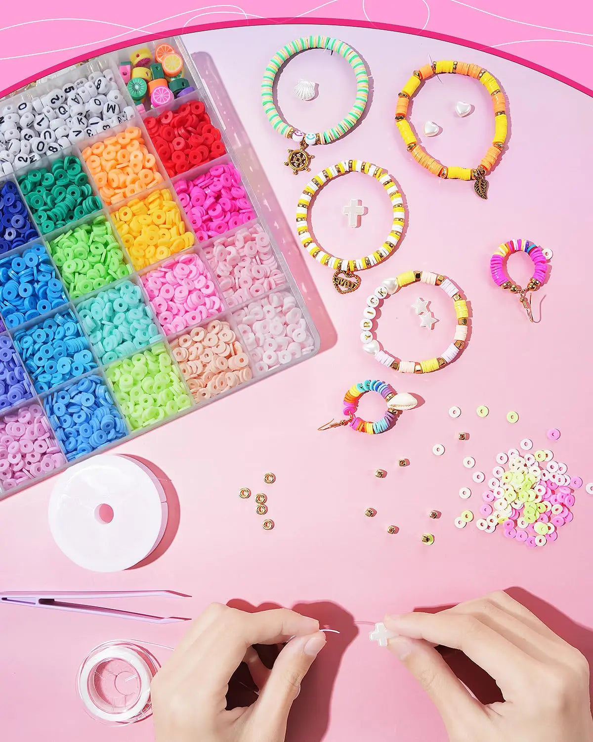 BestNow Clay Beads Bracelet Making Kit 6000 Pcs Flat Preppy Beads for Friendship Jewelry Making Polymer Heishi Beads with Charms Gifts for Teen Girls Crafts for Girls Ages 8-12