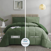 HIG 3pc Green Queen Comforter Set Duvet Insert, Reversible, All Season, Box Stitched, with Corner Tabs, Soft, Fluffy