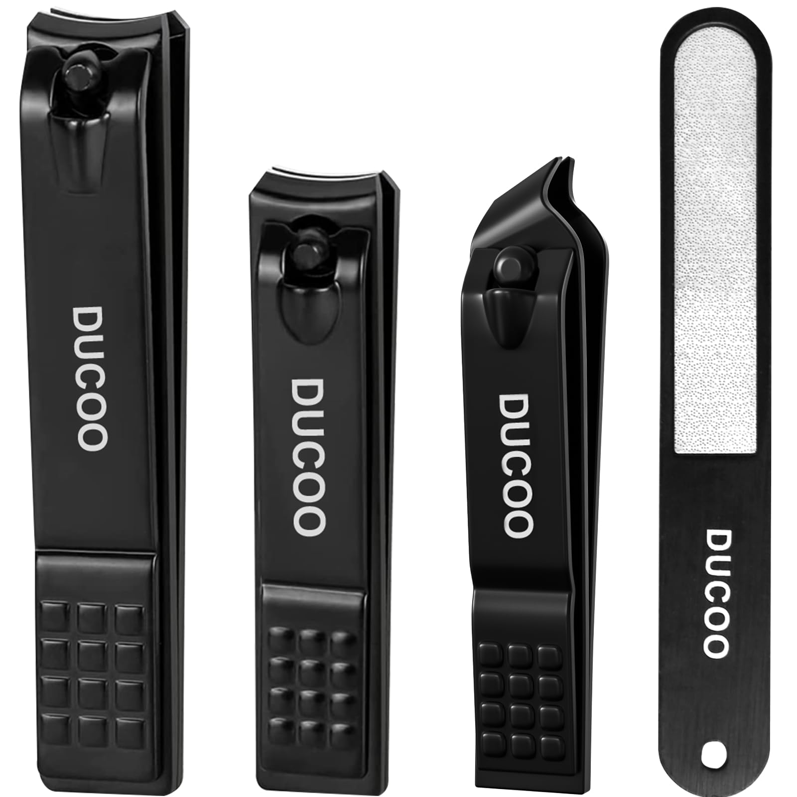 طقم قصافة أظافر من DUCOO، 4 قطع قصافة أظافر فائقة الحدة للرجال والنساء والبالغين لتقليم أظافر القدمين والأصابع، قصافة أظافر ومبرد من الستانلس ستيل، لون أسود