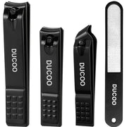 طقم قصافة أظافر من DUCOO، 4 قطع قصافة أظافر فائقة الحدة للرجال والنساء والبالغين لتقليم أظافر القدمين والأصابع، قصافة أظافر ومبرد من الستانلس ستيل، لون أسود