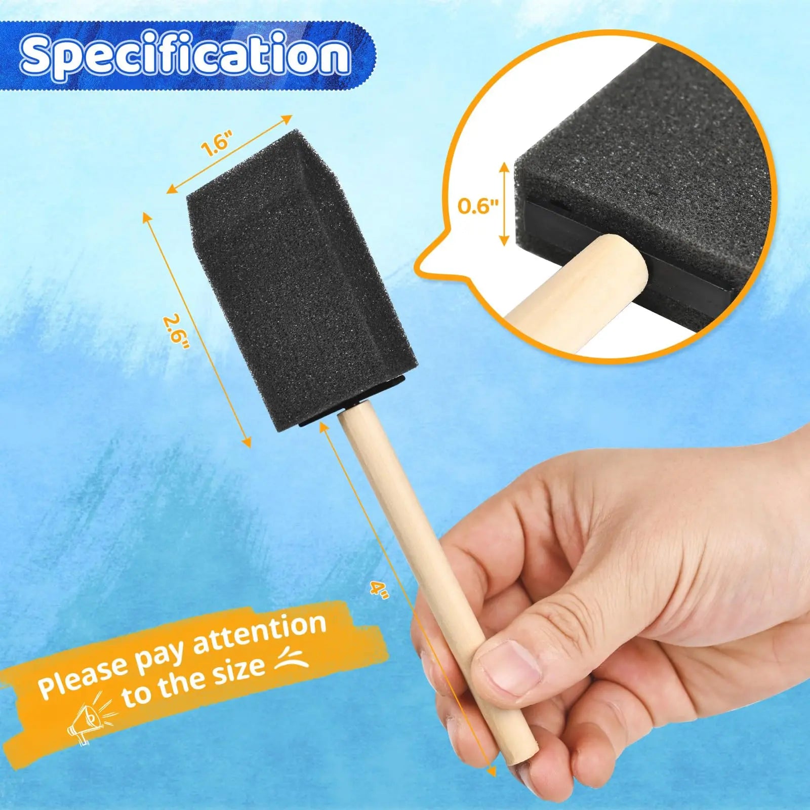 Foam Paint Brushes, 1.6 Inch, 8 Count, Sponge Paint Brush, Foam Brushes for Painting & Staining, Craft & Art Paint Sponges