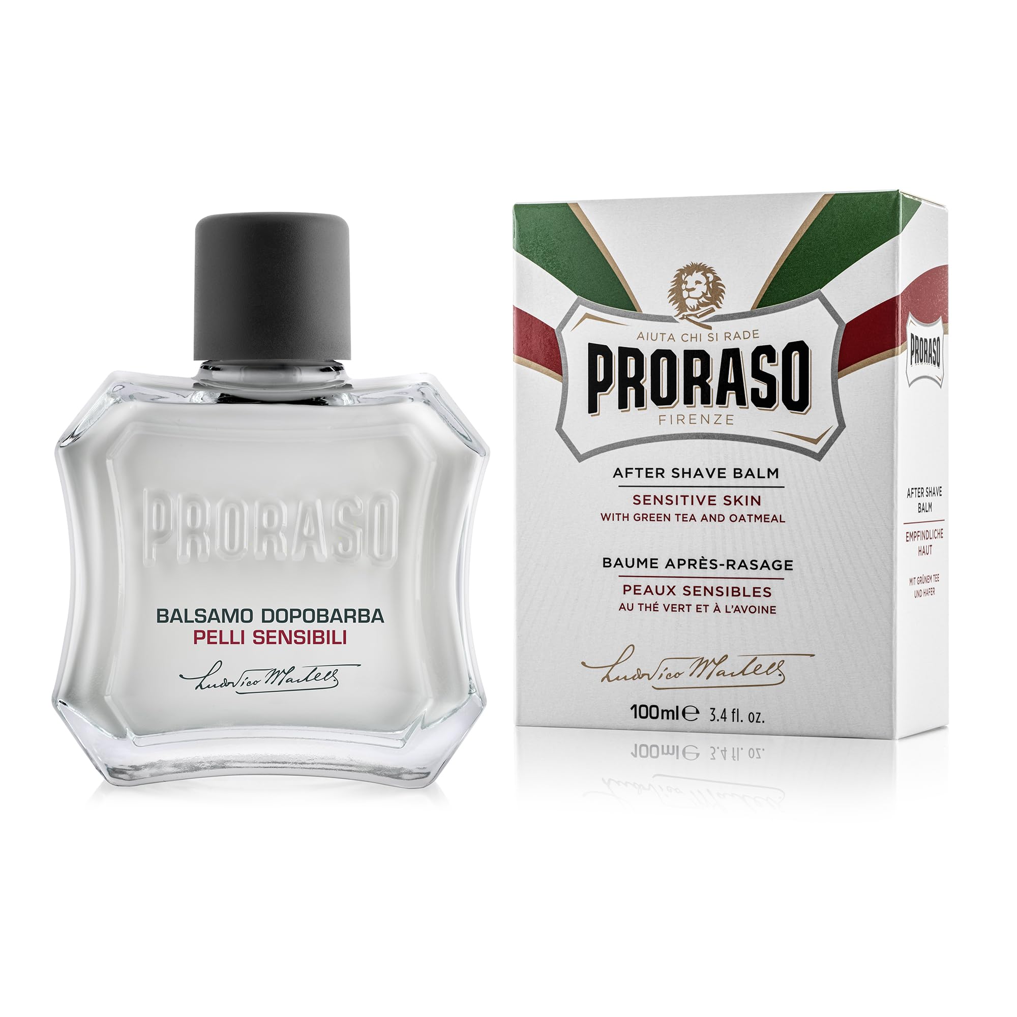 Proraso After Shave Balsam für Männer, Feuchtigkeitscreme für empfindliche Haut mit Haferflocken und grünem Tee, 100 ml (1er-Pack)