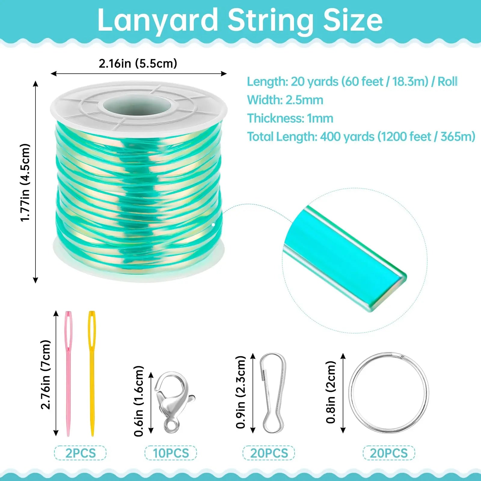 Tresotoyo Lanyard String, 20 Rolls Gimp String, Plastic String Lacing Cord, Boondoggle String Kit 1200 Feet and 52Pcs Keychain Lanyards Accessories for Keychain Crafts, Bracelet with Instruction Box