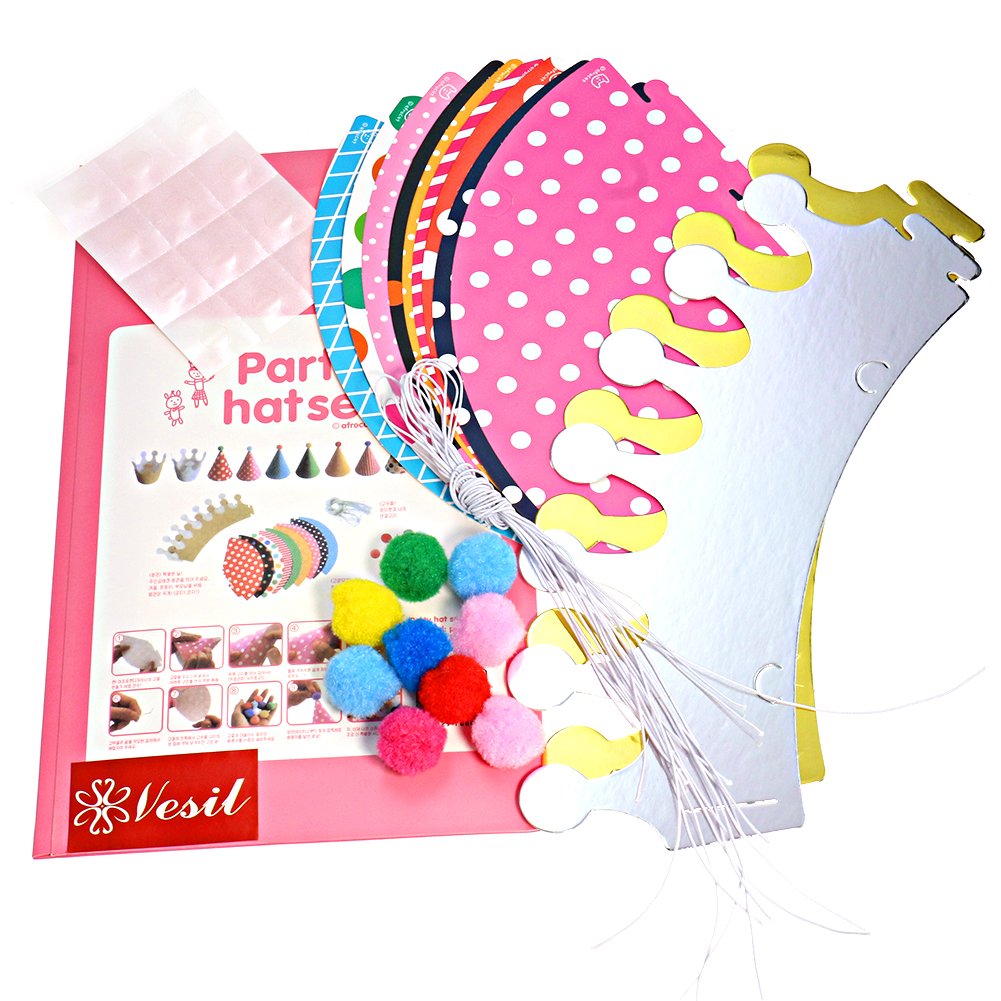 Vesil Mini Kids Birthday Party Hats, Assorted, DIY Assembly Required