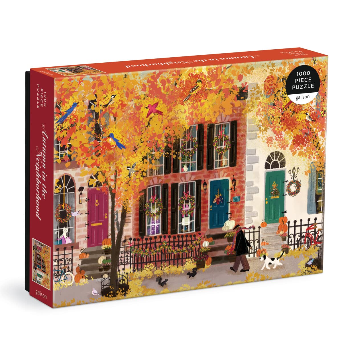 بازل Galison Autumn in The Neighborhood من 1000 قطعة من Galison - مقاس 27 بوصة × 20 بوصة، بازل مصور بشكل جميل من تصميم Joy LaForme، قطع سميكة وقوية، نشاط مليء بالتحدي للكبار، فكرة هدية فريدة!