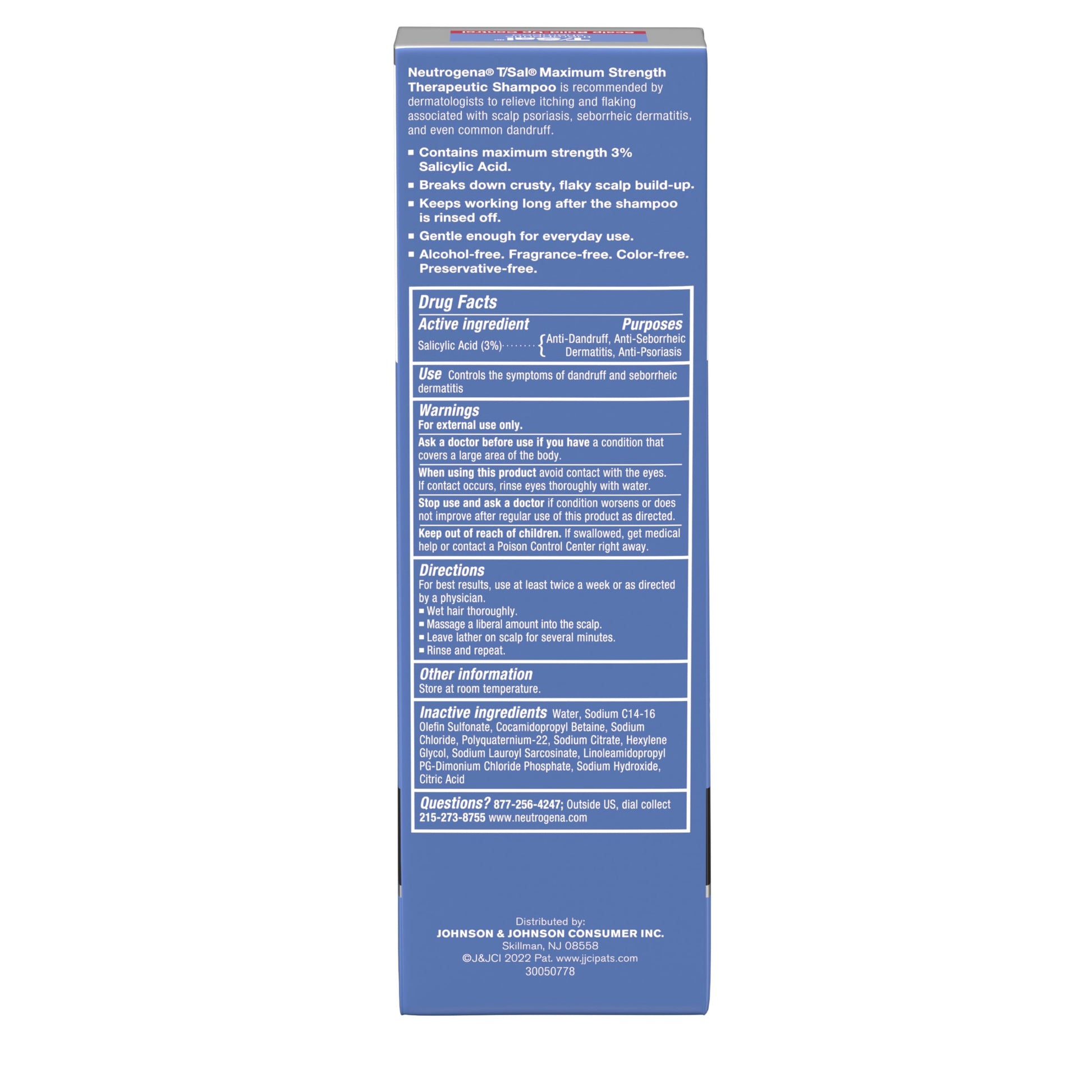 Neutrogena T/Sal Therapeutic Dandruff Shampoo, Scalp Build-Up Control, 3% Salicylic Acid, Scalp Psoriasis Treatment, Seborrheic Dermatitis Shampoo, Clears & Controls Flakes, Fragrance Free, 4.5 fl oz