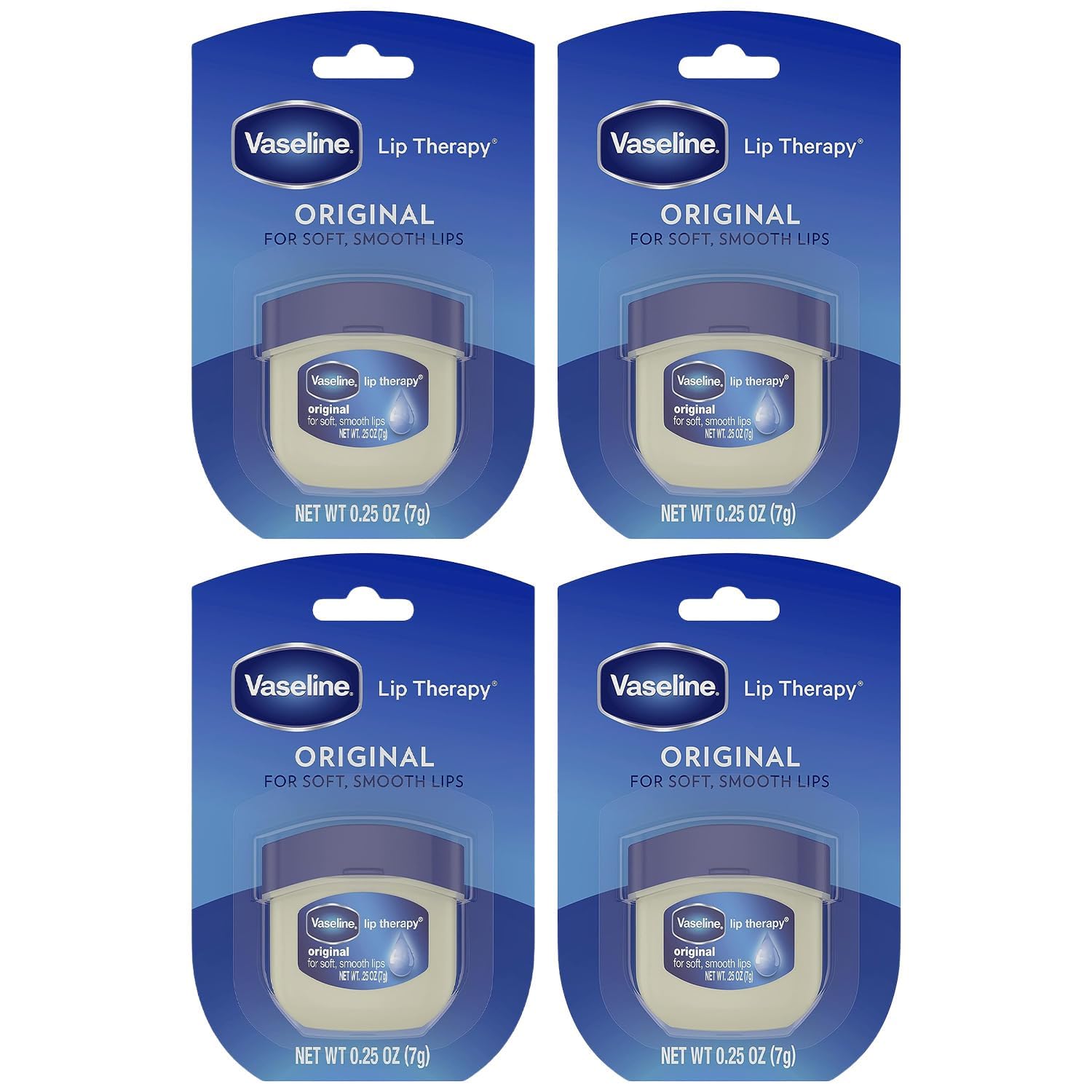 Vaseline Lip Therapy Original 4-Pack - Moisturizing Lip Balm for Very Dry Lips in Mini Jars, 0.25 Oz Ea