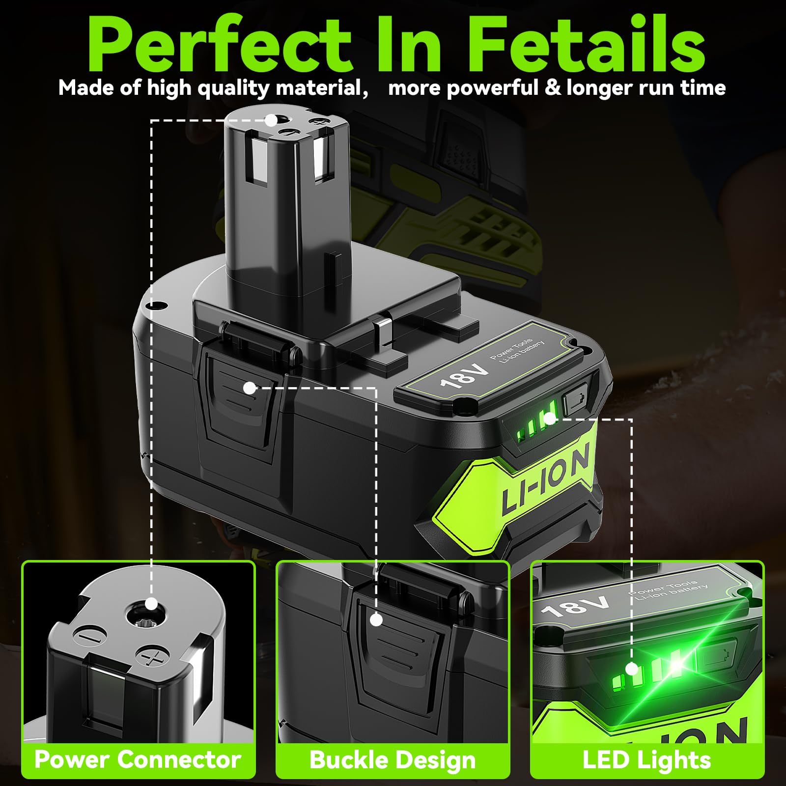 Upgraded 8.0Ah 2Packs P108 18V Battery Compatible with Ryobi 18V ONE+ Battery Replacement P108 P102 P103 P104 P105 P107 P109 P122 Cordless Tool Batteries Rapid Rechargeable Batteries with Indicator