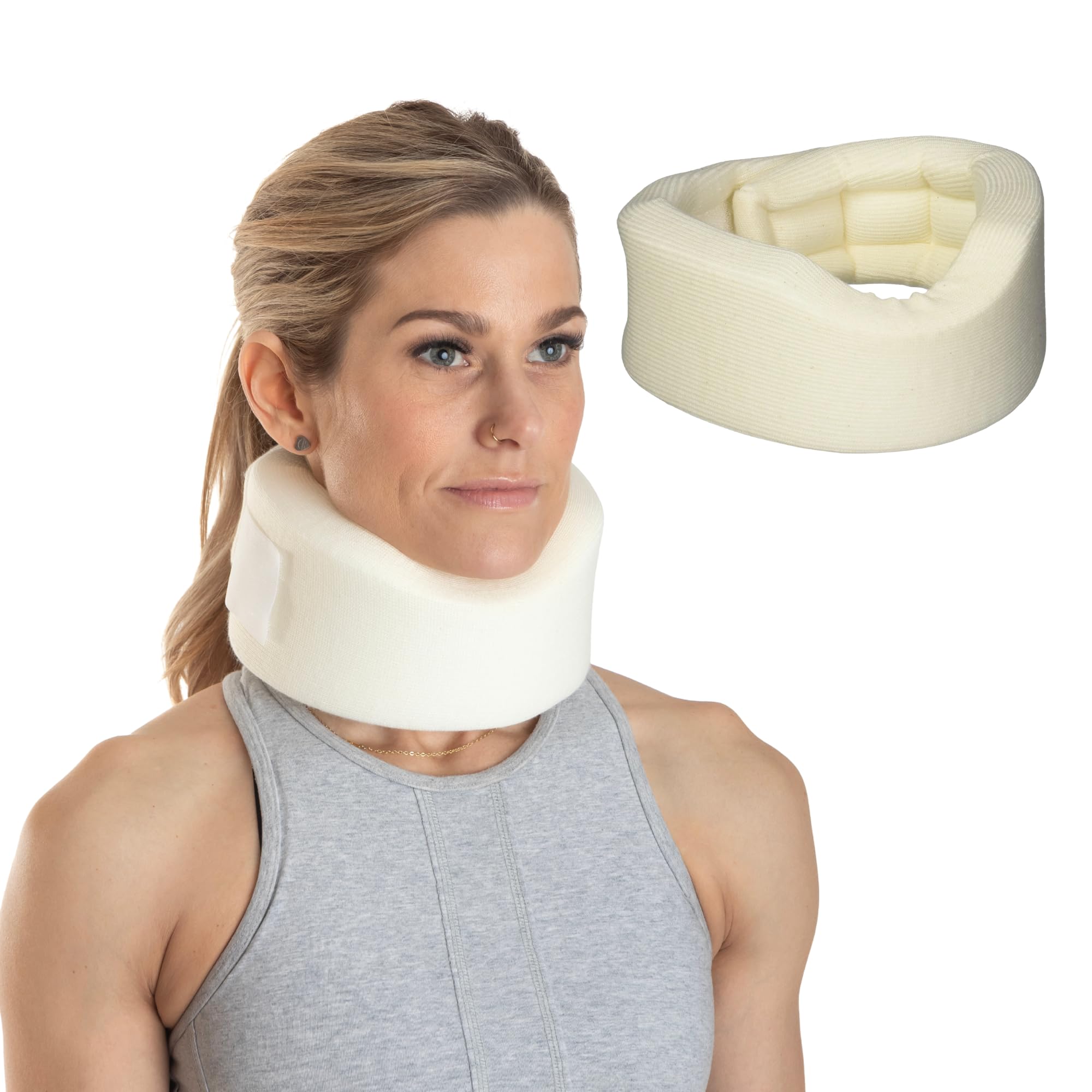 Sammons Preston Universal Contour Cervical Brace, Adjustable Hook and Loop Closure, For Neck Strain, Injury, or Post-Op Surgery, Relieves Neck Pain and Spine Pressure, Cream Color, 2" High