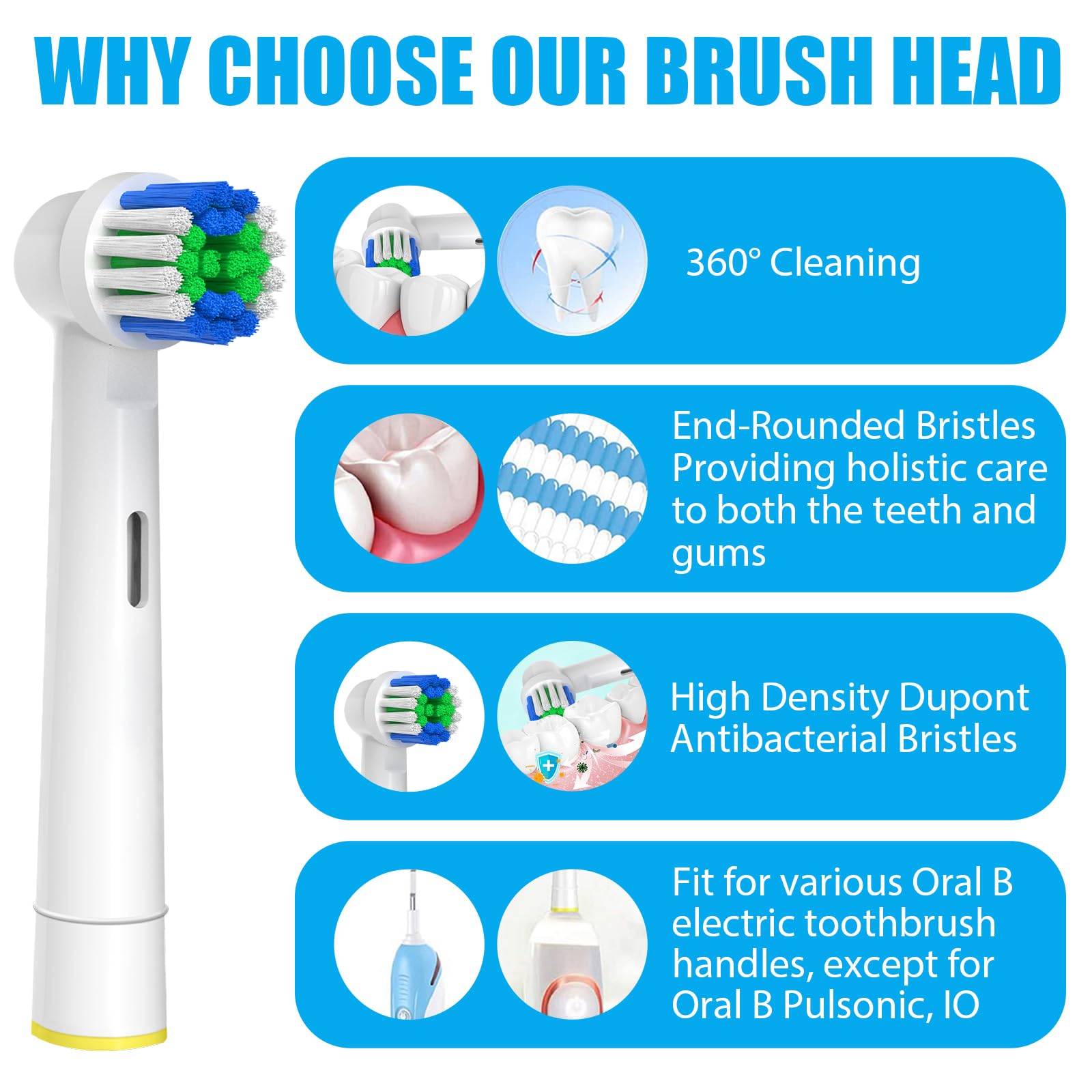 Replacement Toothbrush Heads Compatible with Oral B Braun, 12 Pcs Professional Electric Toothbrush Brush Heads Compatible with Oral B Replacement Heads Refill 7000/Pro 1000/9600/500/3000