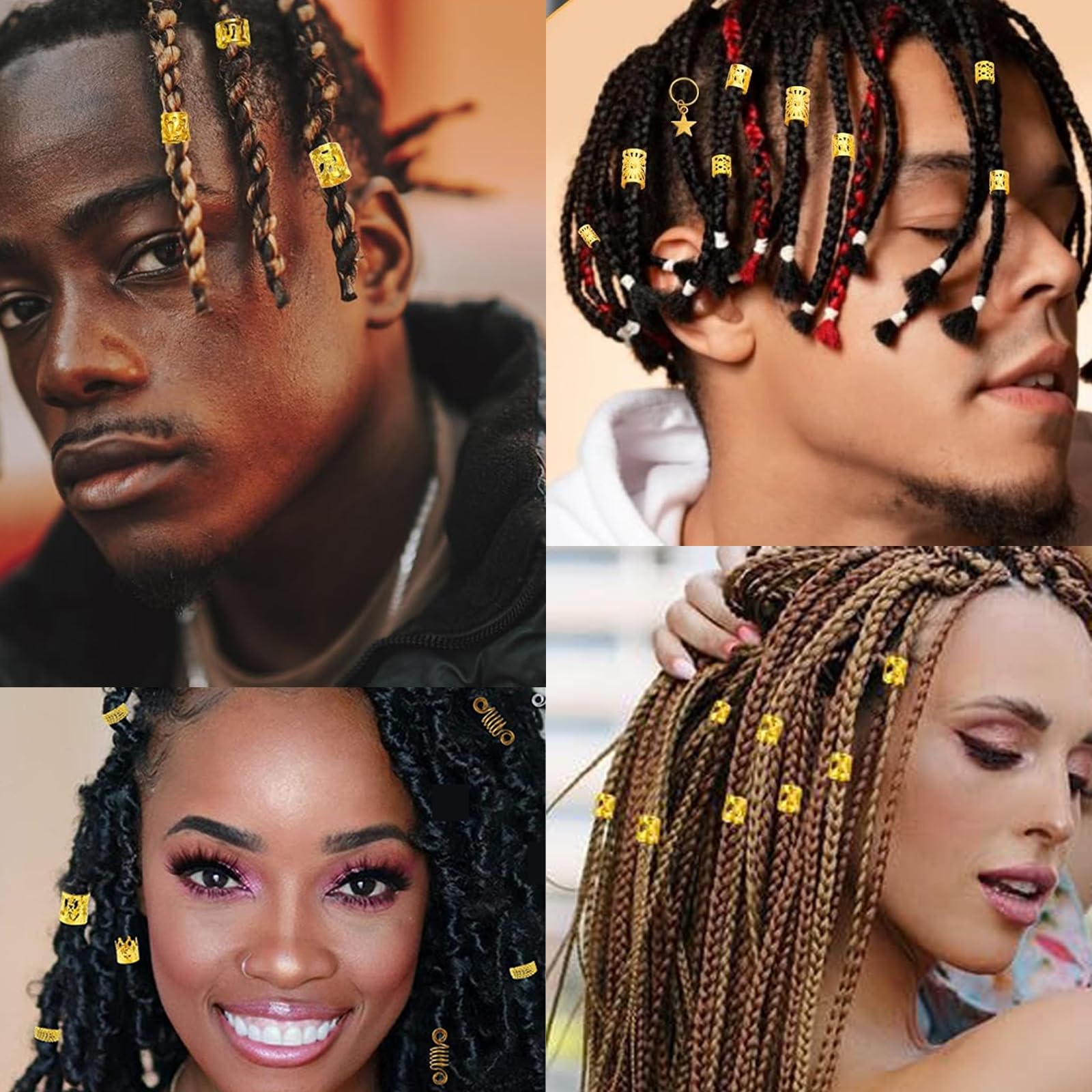 Gold Hair Jewelry Braid, Tuefuzy 100 Pcs Hair Accessory, Hair Dreadlock Accessory Braid, Metal Gold Braids Rings Cuffs Clips for Dreadlock Accessory Jewelry Decorations