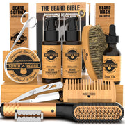 Beard Straightener Grooming Kit for Men, Beard Growth Kit, Wash, Brush & Comb, Unscented Growth Oil, All Natural Chanel Balm, Conditioner, Razor & Scissors, Great Gift Idea for Men's (Bamboo)