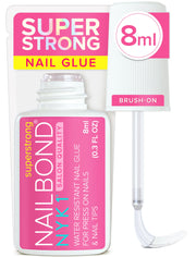 Super Strong Nail Glue for Press On Nails, Nail Tips & Acrylic Nails (8ml) NYK1 NailBond Brush On Glue for Press Ons, Tips & Acrylics - Long Lasting, Maximum Strength, Mess-Free Application