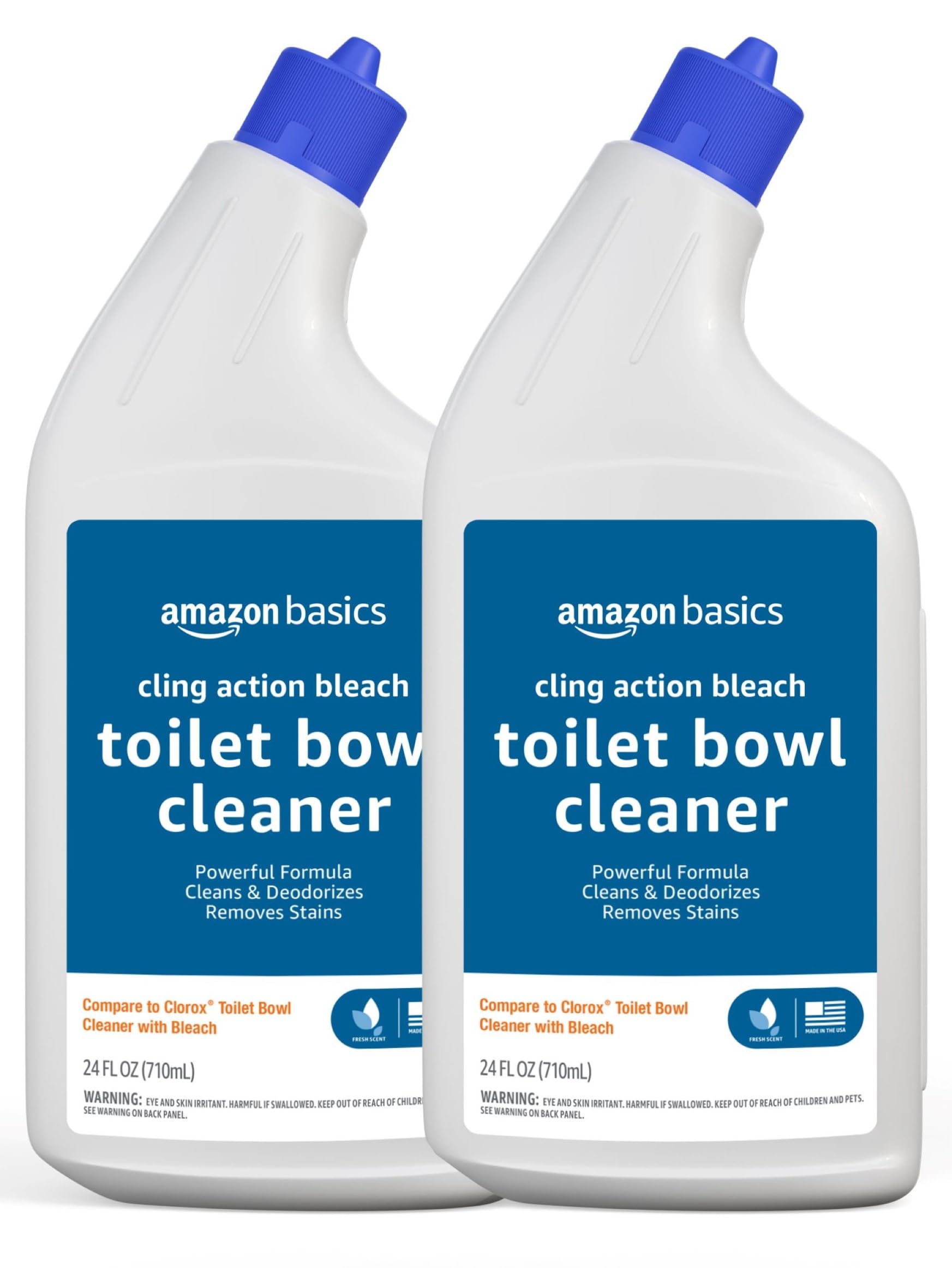 Basics Toilet Bowl Cleaner with Cling Action Formula, Bleach, Fresh Scent, 24 Fl Oz, Pack of 2