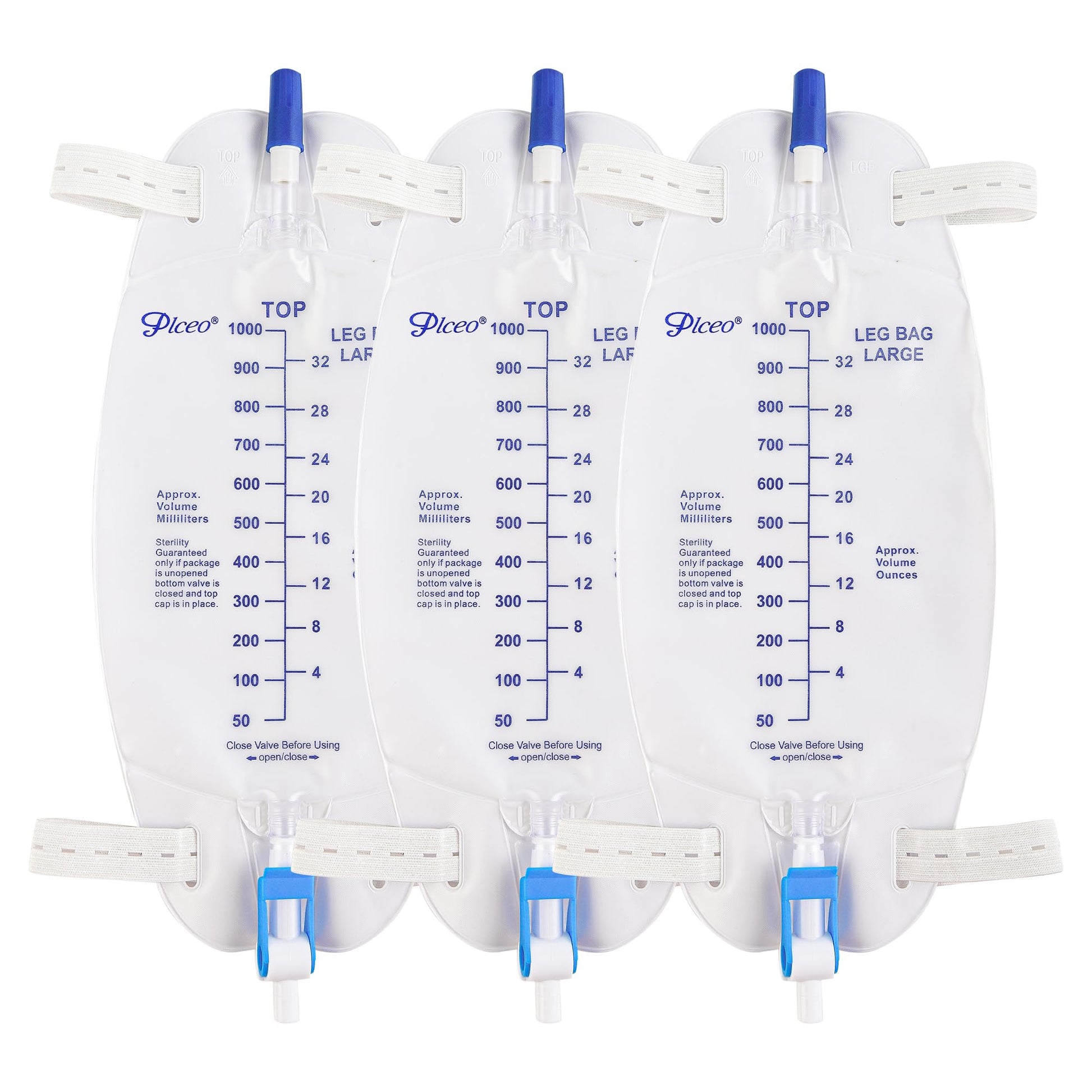 Easy-Tap Leg Bag Urinary Drainage Bag, 1000ml, Anti-Reflux Valve, Cloth Straps, Easy Flip Drain (Pack of 3)