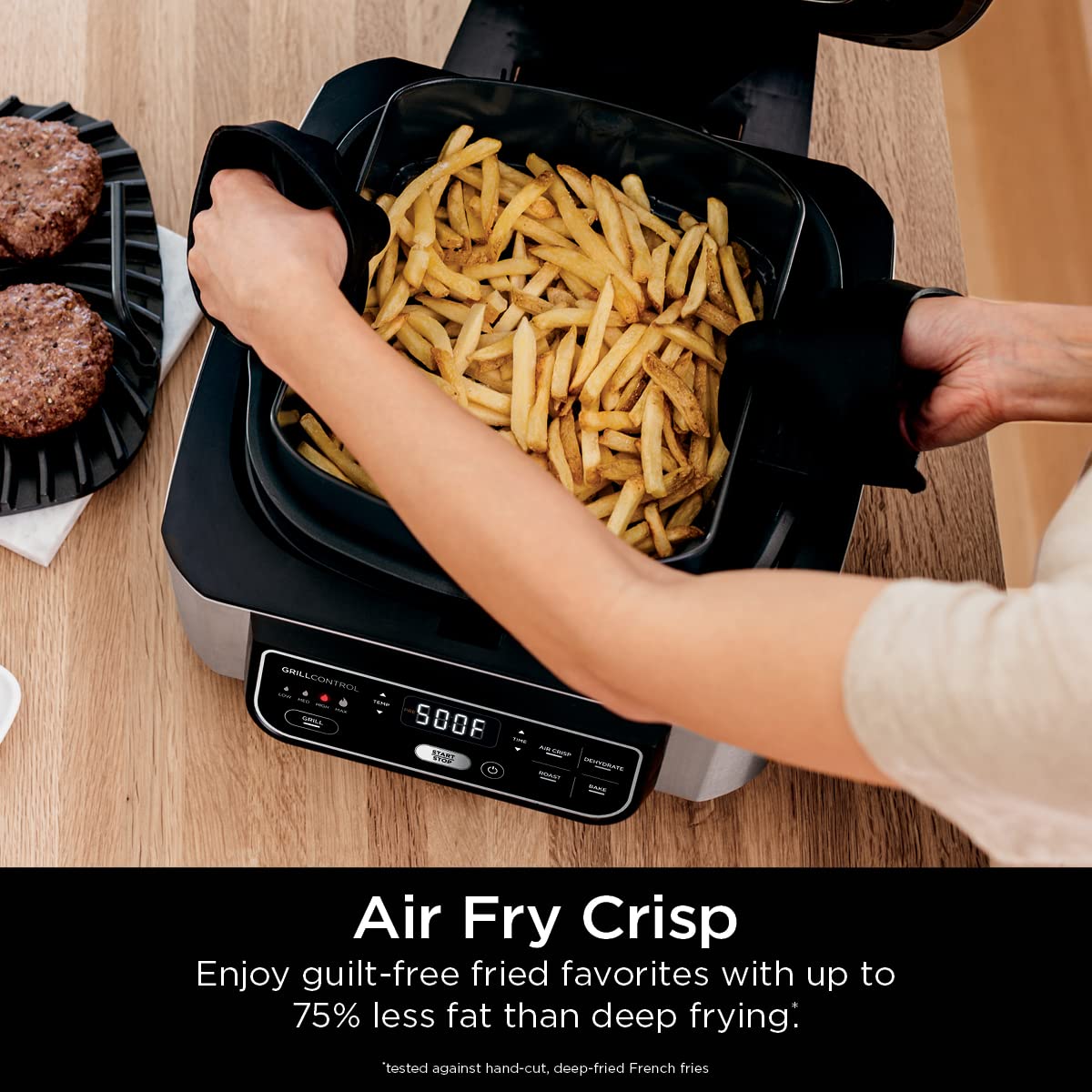 Ninja | Indoor Grill | Foodi | 5-in-1 (Grill, Air Fry, Roast, Bake, and Dehydrate | Fits up to 3lb Roast | Smoke Control System and Dishwasher Safe Parts| Black/Grey | AG301
