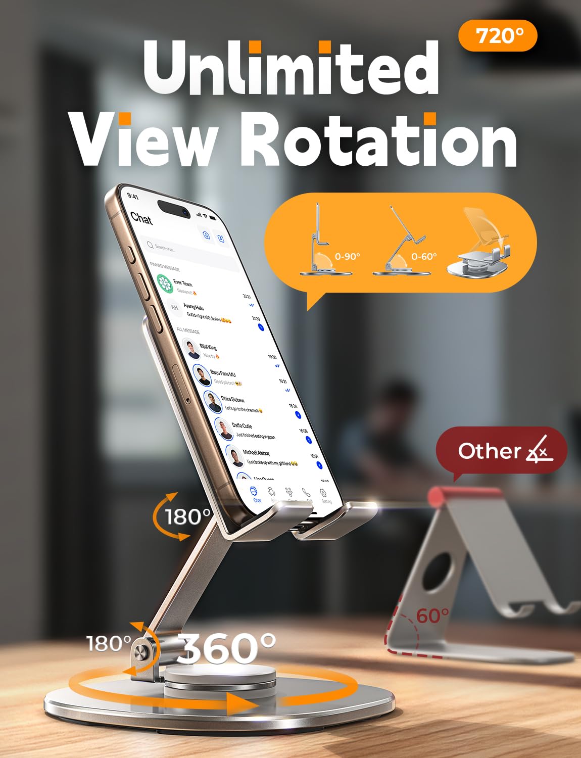 LISEN Cell Phone Stand for Desk [96% Ultra Stable and Versatile] Phone Holder for Desk 360 Fully Metal Adjustable Stand for iPhone - Cubicle and Office Desk Accessories Fit 17 X iPhone 16 All Phones