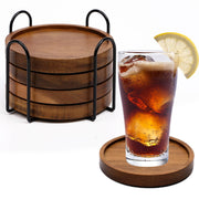 4 Pcs Wood Coasters for Drinks Absorbent, Wooden Coasters with Holder, Drink Coasters for Coffee Table, Absorbent Coaster Set for Table Protection Drink Coasters for Farmhouse, Office, Bar