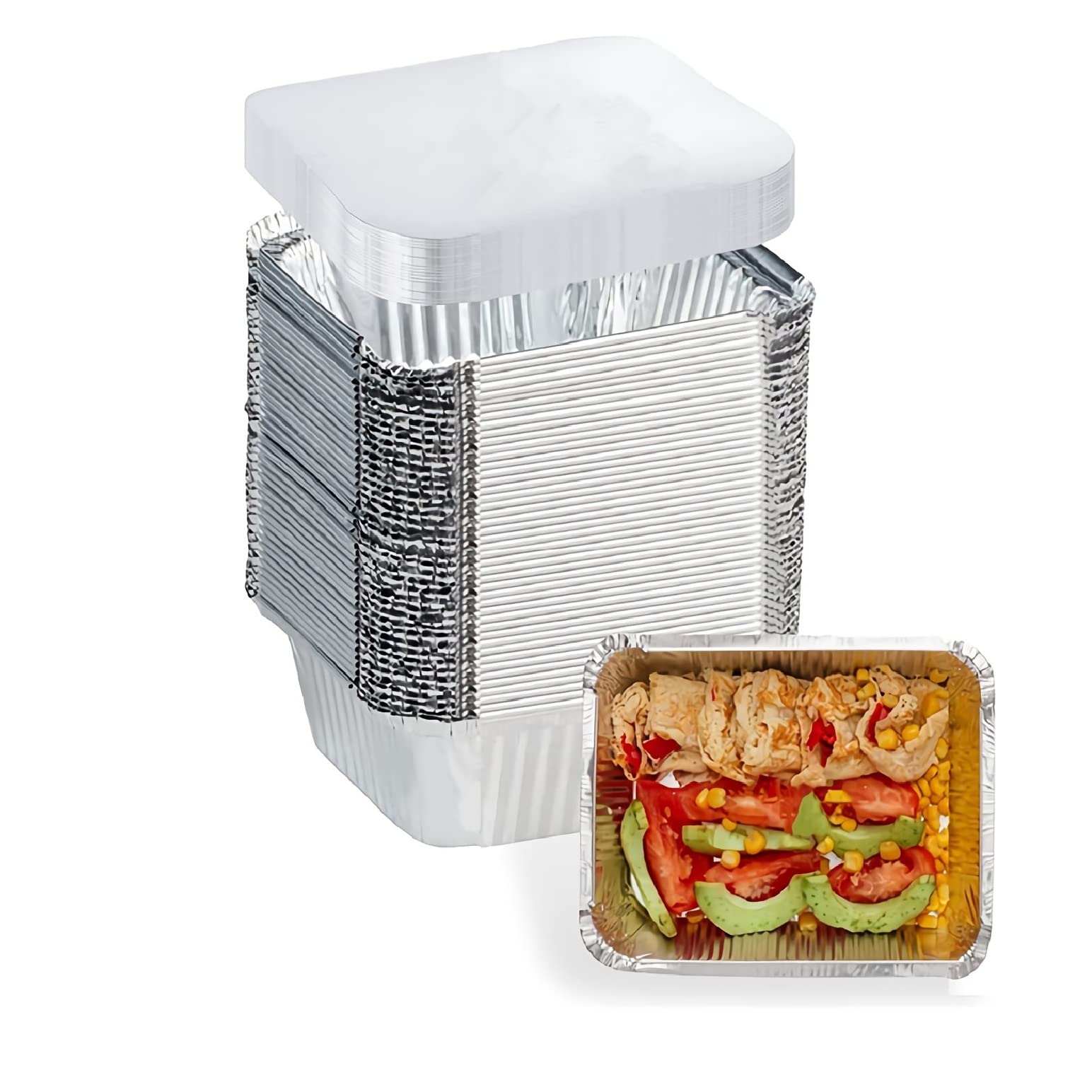 1 Lb Small Aluminum Pans with Lids(40 Pack - 5"x4") Tin Foil Pans Disposable Cookware- Cardboard Lids, for Cooking Baking Party Meal,Takeout Trays - To Go Disposable Food Container