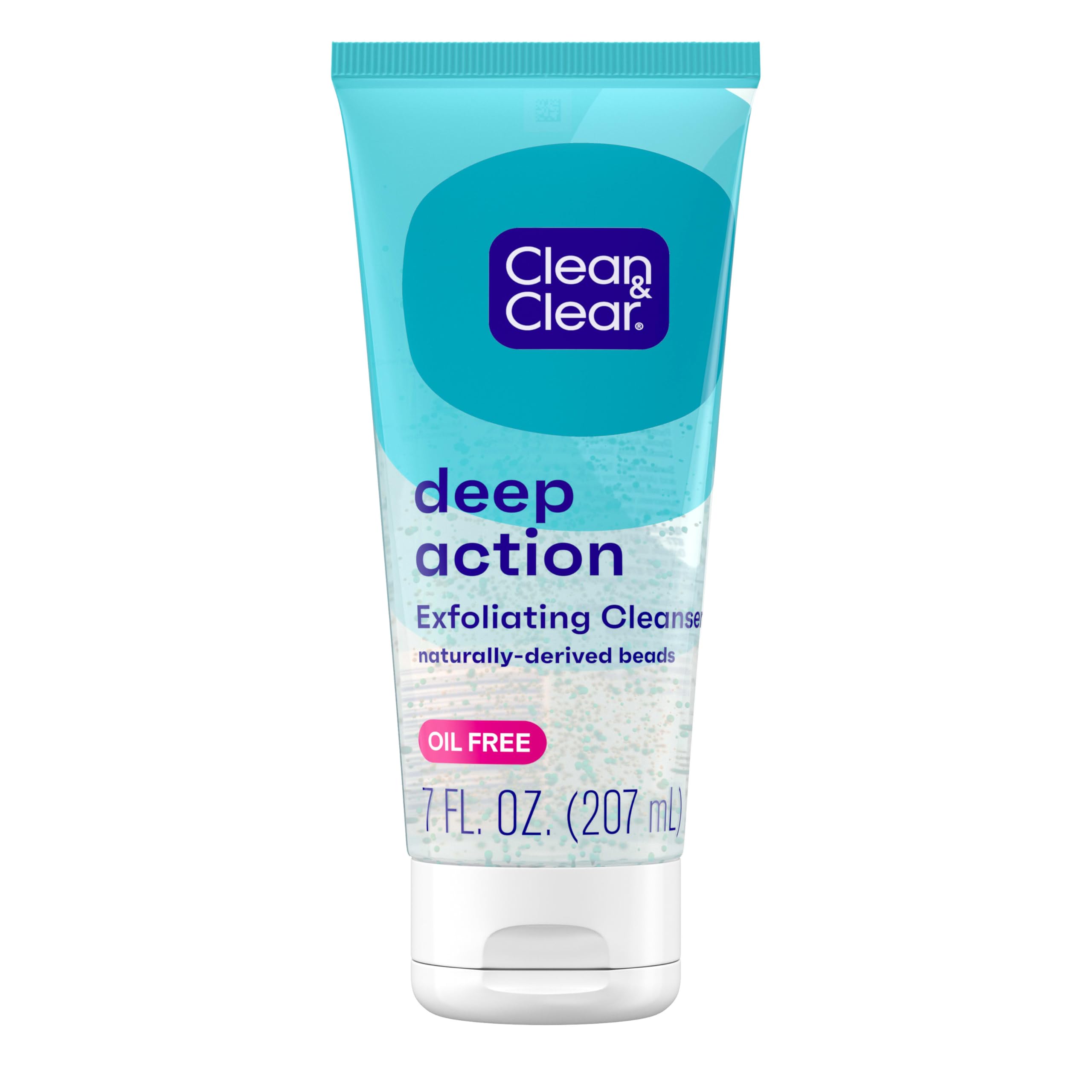 Clean & Clear Deep Action Exfoliating Facial Cleanser, Scrub & Face Wash, Pro-Vitamin B5, Lactic & Glycolic Acids, Oil-Free Gentle Daily Exfoliator for Soft, Smooth, Hydrated Skin, Vegan, 7 Fl Oz Tube