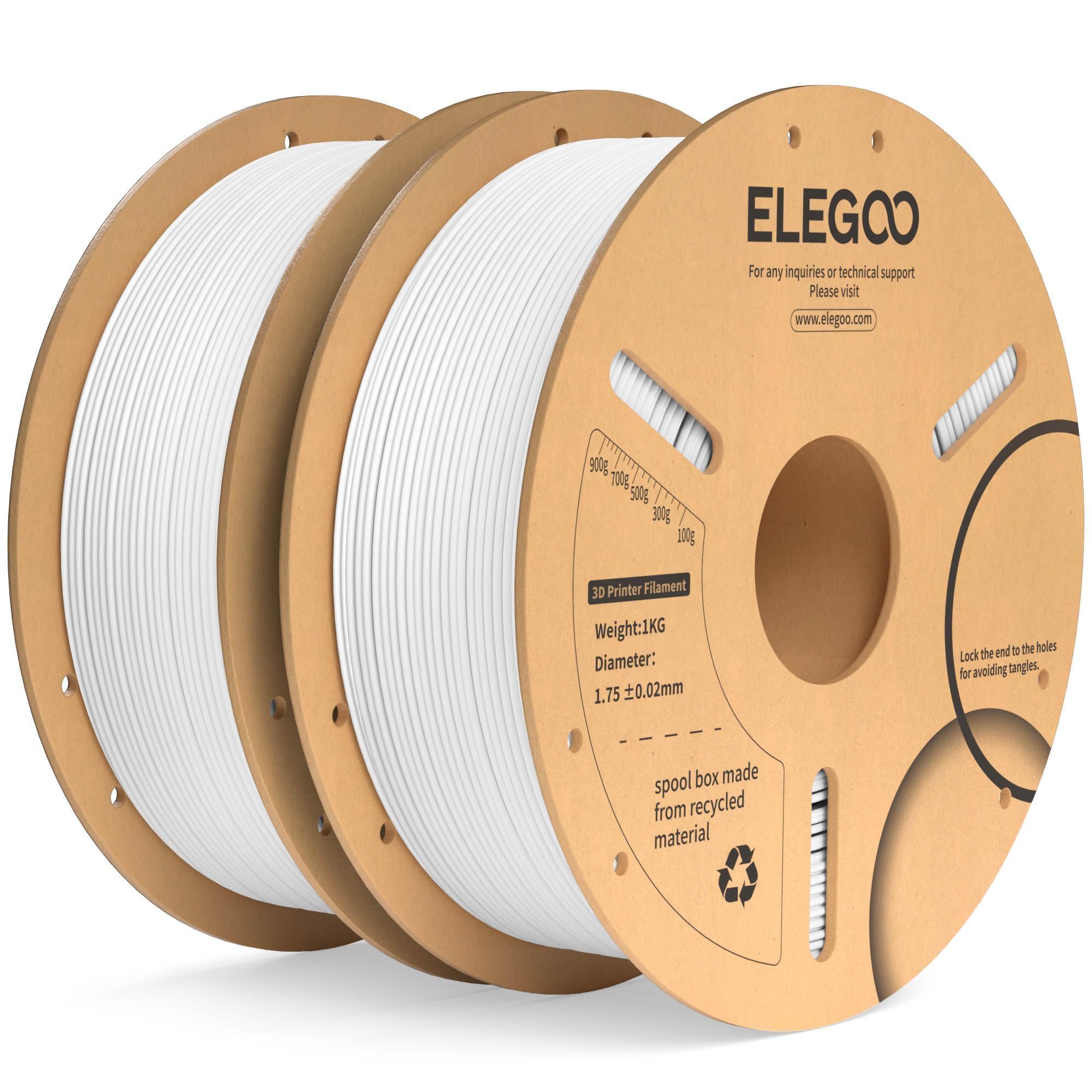 خيوط ELEGOO PLA Plus بقطر 1.75 ملم لون أبيض 2 كجم، خيوط طابعة ثلاثية الأبعاد PLA+ أكثر متانة وقوة، دقة الأبعاد +/- 0.02 ملم، بكرتان 1 كجم (2.2 رطل) تناسب معظم طابعات FDM ثلاثية الأبعاد