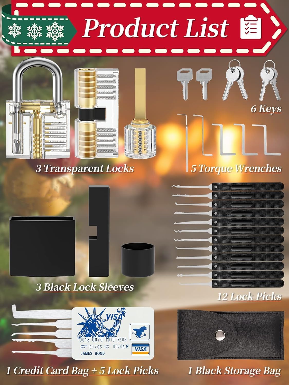 37 Pick Waterproof with Stainless Steel Keys Long Lock Set Kit Suitable for Outdoor Fence,Sheds, Storage Unit, Gate, Toolbox,Trailer,Garages Picking GFHGC1