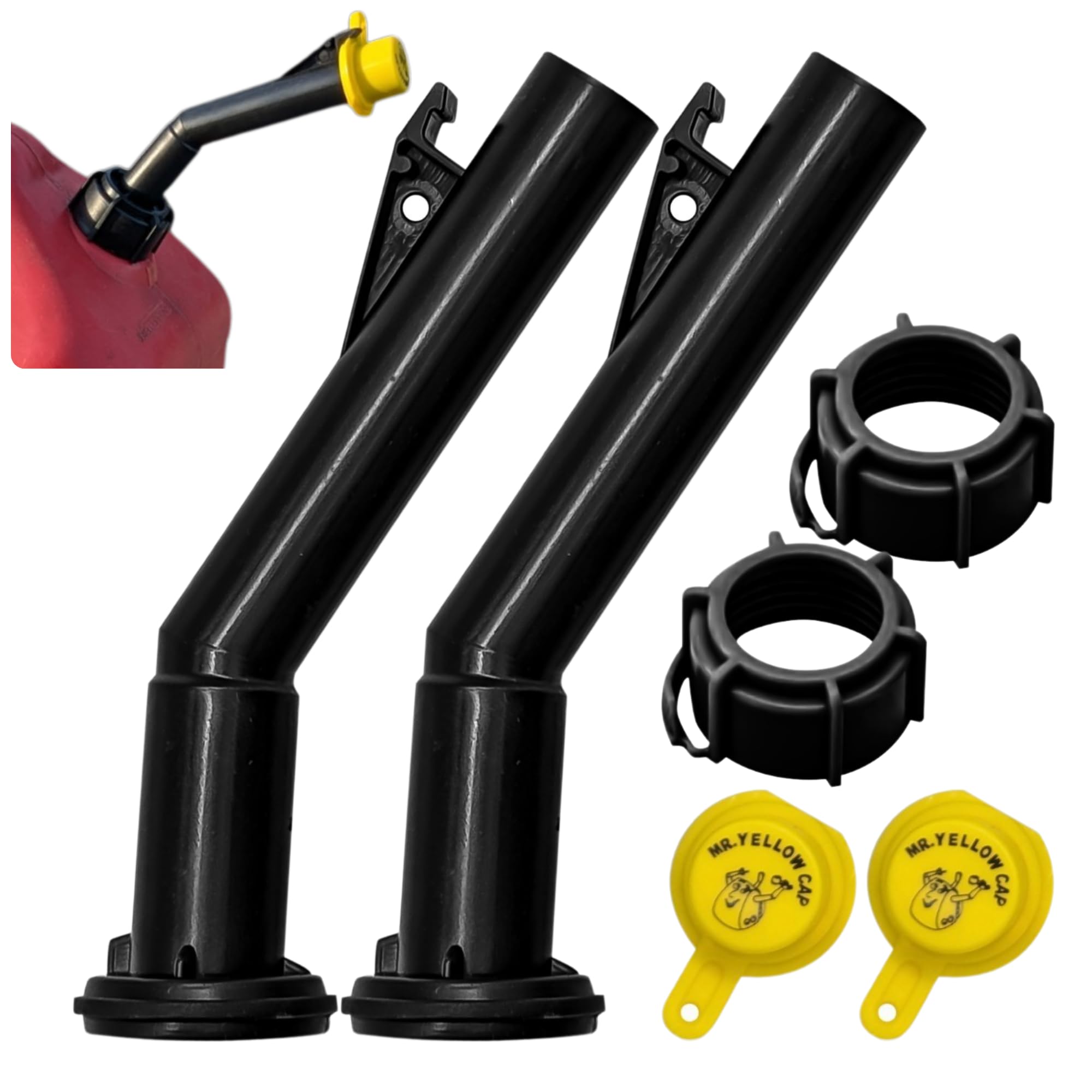 Mr Yellow Cap Gas Can Spout Replacement Old Style For - 2 Gas Can Nozzle Replacement, 2 Gas Caps & 2 Thread Rings, Fuel Can Spout Replacement, Gas Tank Nozzle