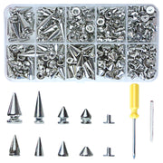 XKCWXY 354 Sets Punk Spikes and Studs Kit,8 Sizes Cone Spikes,Metal Tree Spikes Studs for Leathercraft and Punk Style Clothing Accessories DIY Craft Decoration
