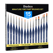 Dushco Detail Paint Brushes Set - 15pcs Miniature Paint Brushes, Art Painting for Acrylic Watercolor Gouache Oil & Face Painting, Models, Figurine and Paint by Number Kit for Adults