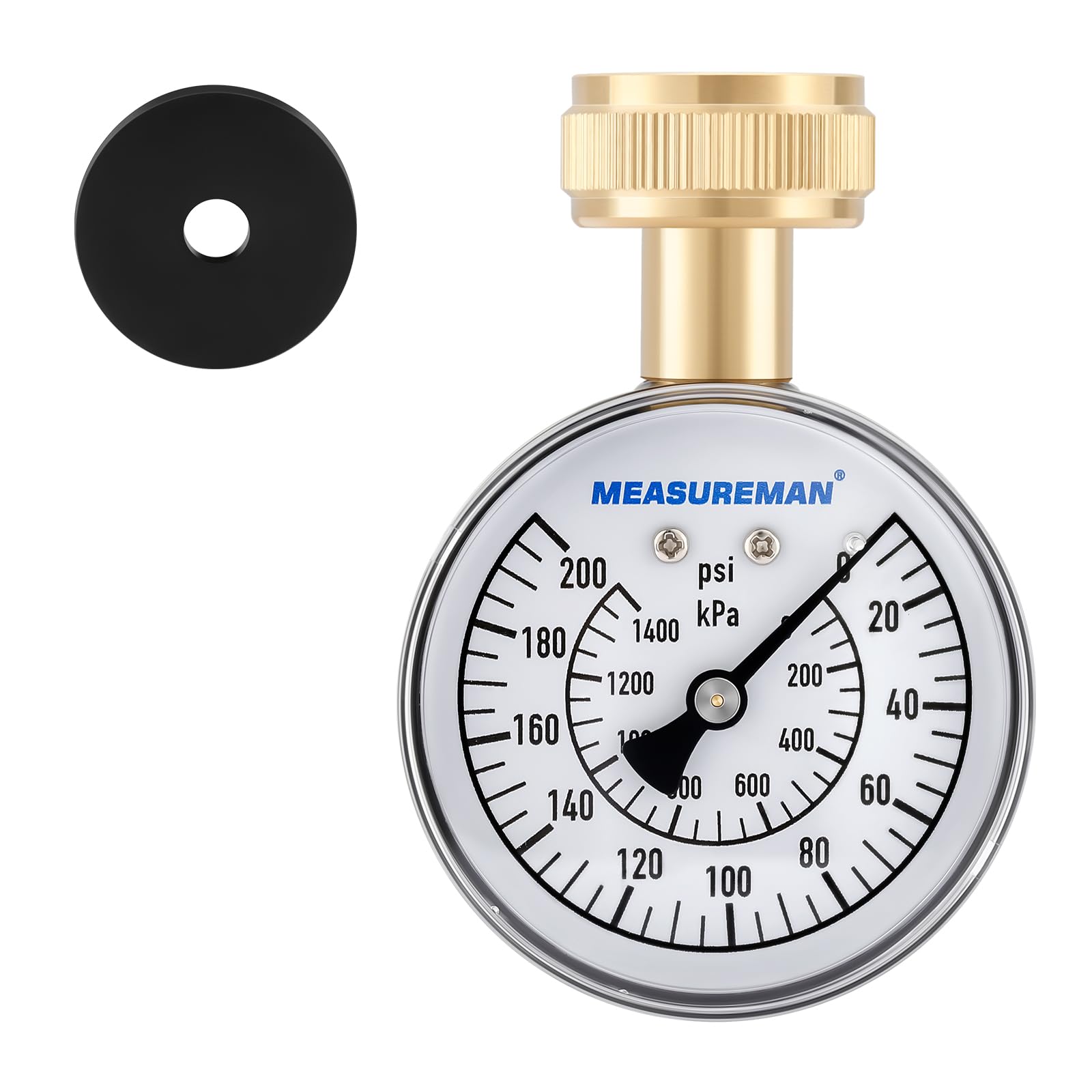 مقياس ضغط الماء MEASUREMAN 0-200 رطل لكل بوصة مربعة، قرص 2-1/2 بوصة، مقياس ضغط صنبور الخرطوم، جهاز اختبار ضغط الماء المنزلي، سن خرطوم متين 3/4 بوصة، مقياس ضغط الماء للمنزل