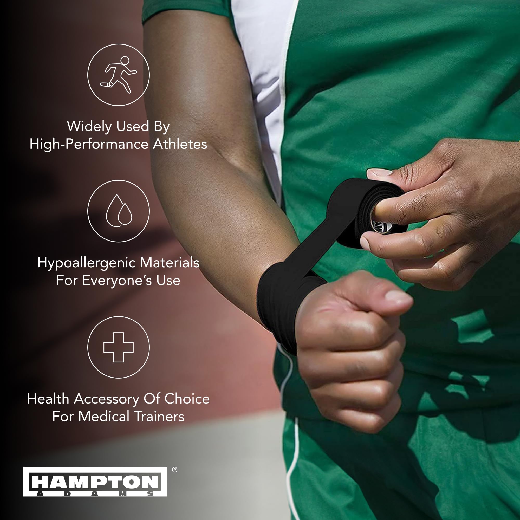 Hampton Adams | As Seen on Shark Tank | Orignial Athletic Sports Tape (3-Pack) | 45ft Rolls | Very Strong Easy Tear NO Sticky Residue | Best Tape for Athlete & Trainers | Fingers Ankles Wrist (Black)