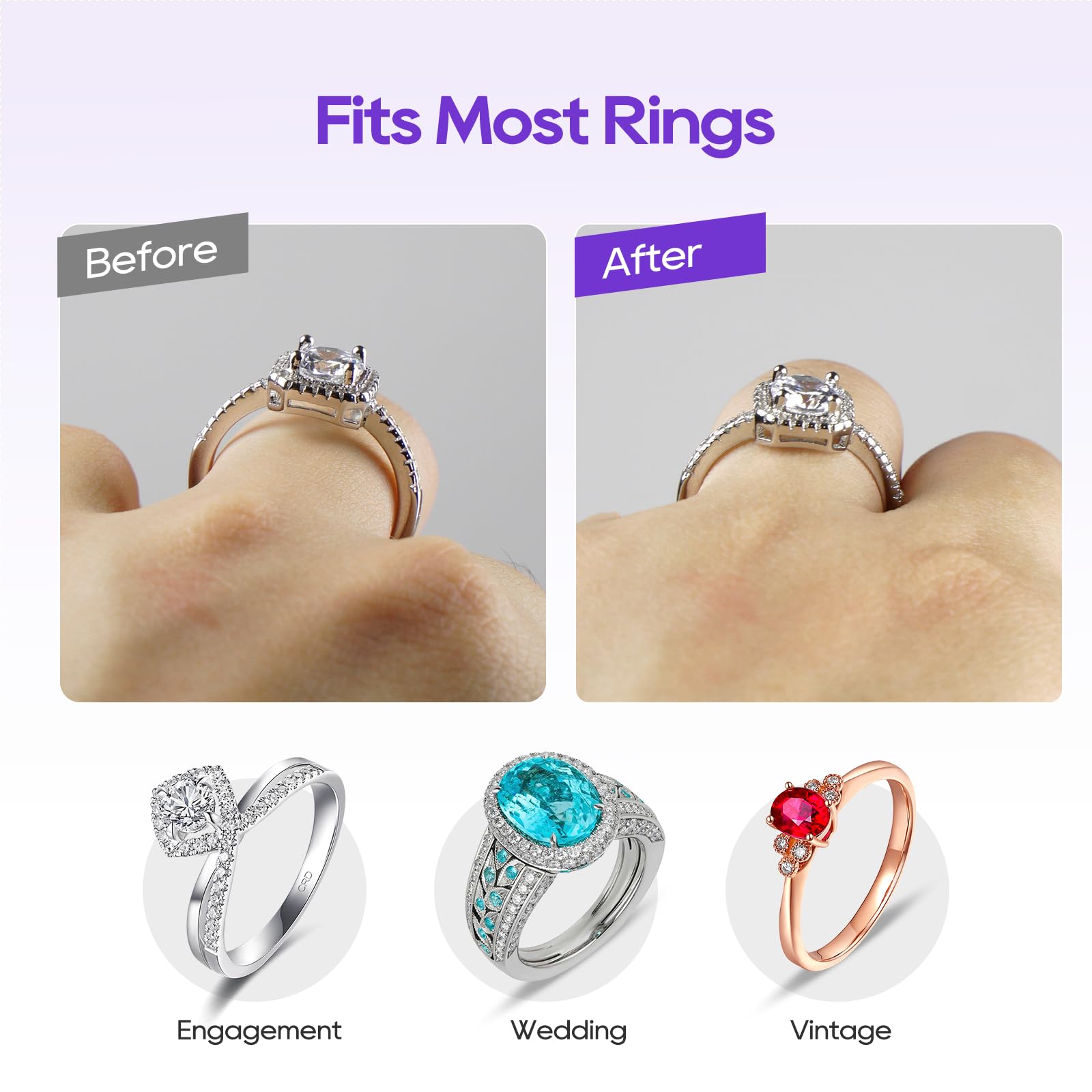 Yaogniy 12-Pack Ring Sizer for Loose Rings, 4 Sizes Invisible Ring Size Adjuster, Spiral Bands Size Resizer, Clear TPU Rings Guards for Women Men, No Cut Comfortable Band Tightener Fits 2-6mm Bands