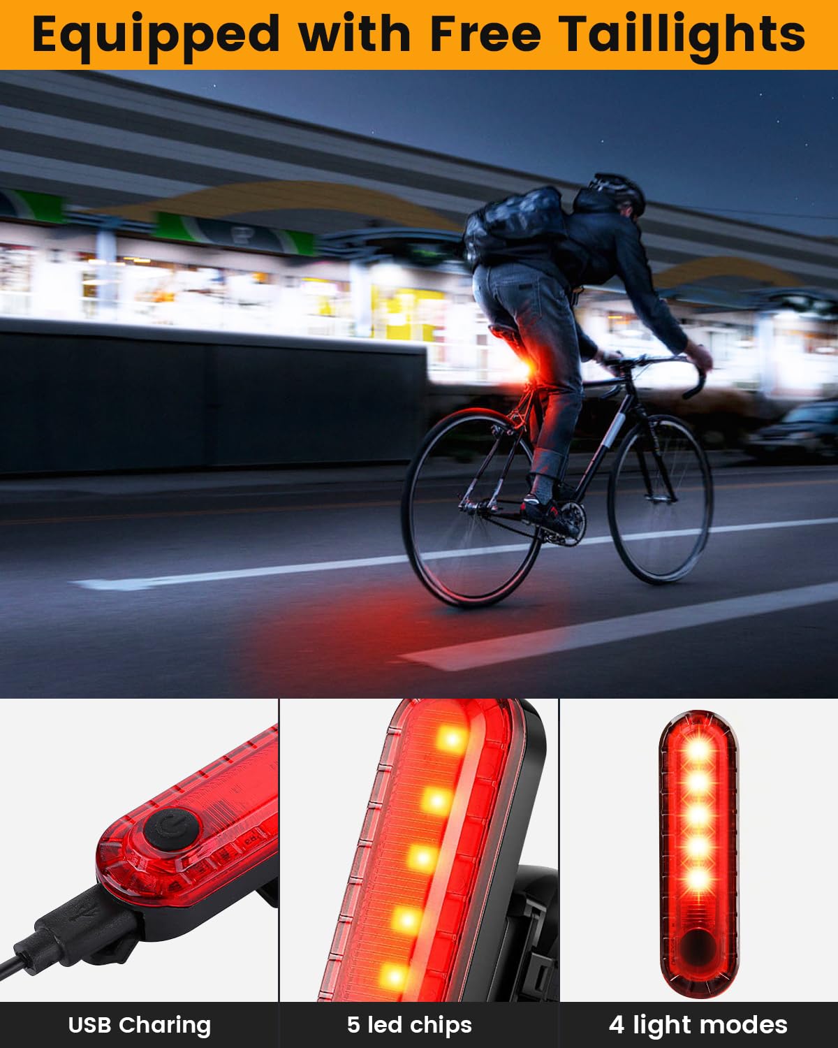 Super Bright Bike Light for Night Riding, USB Rechargeable Bicycle Light, Bicycle Headlight Set, Daytime Running Light, Waterproof Bike Headlight Taillight for Adult Kid Mountain MTB Off-Road Cycling